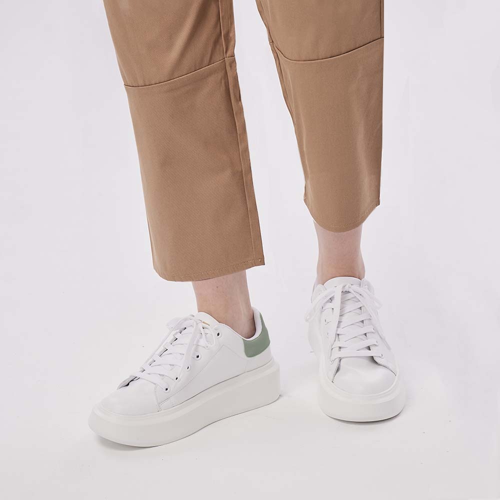 【惜福商品999】moz瑞典 駝鹿 白小胖 防潑水 舒適皮質增高厚底鞋(酪梨綠)