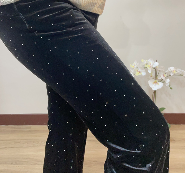 [新品NEW] 水鑽點點水蜜桃絨長褲 長腿神器-一色