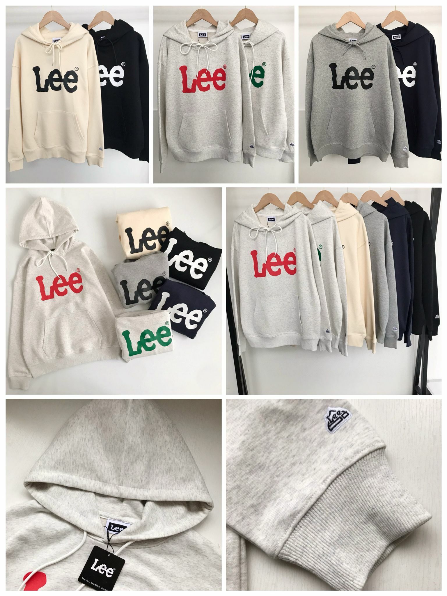 LEE純色連帽袋鼠兜前印花袖刺繡衛衣22A1209-2400234