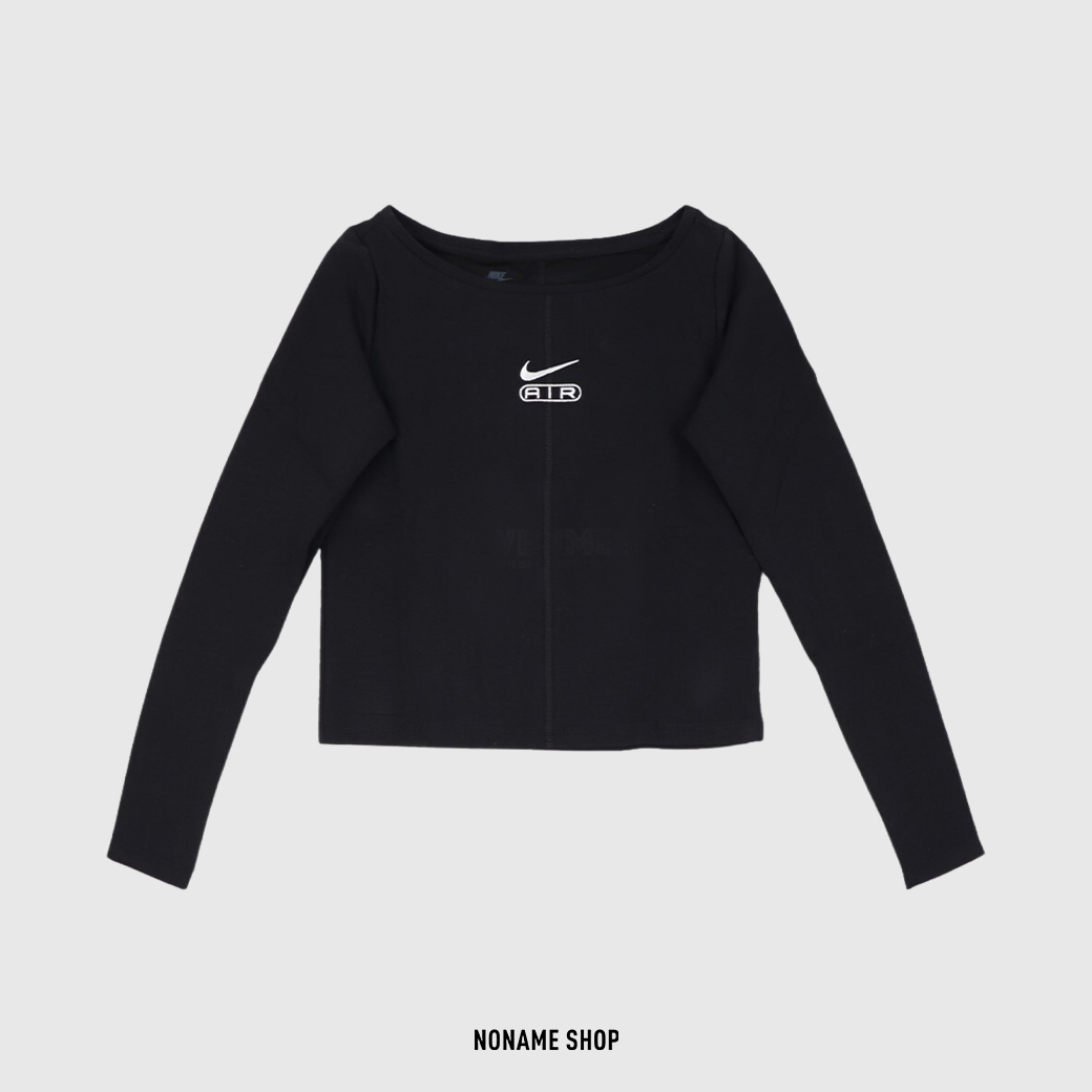 NIKE AIR 小勾 刺繡 貼身 薄長T 黑色 (女款)