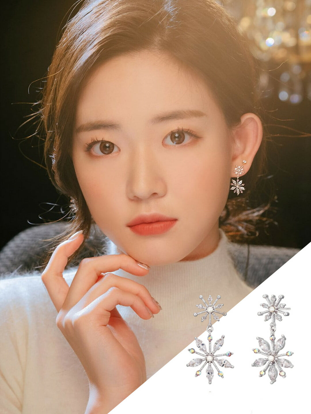 韓國WING BLING授權 冬紛雪花點鑽兩式耳環(Twice Momo同款)