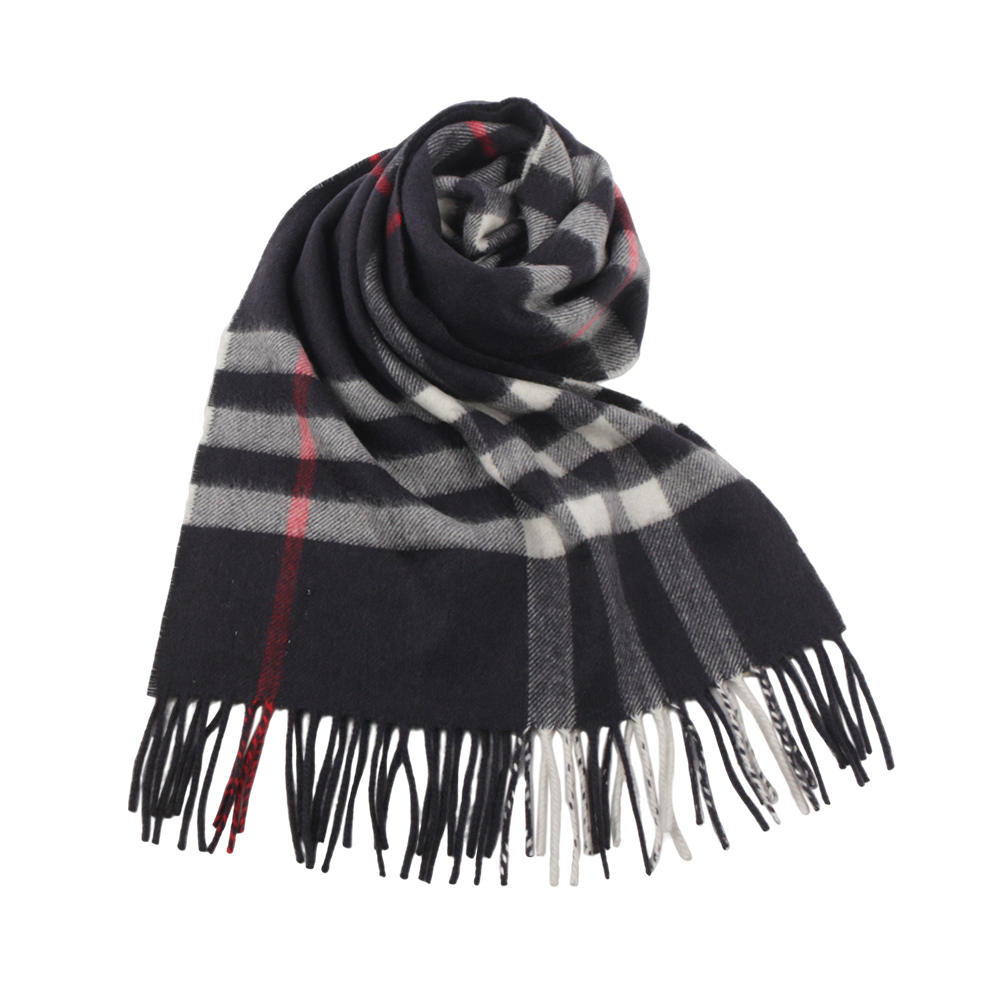 【BURBERRY】基本款經典格紋喀什米爾圍巾(海軍藍) 8076582 A1222