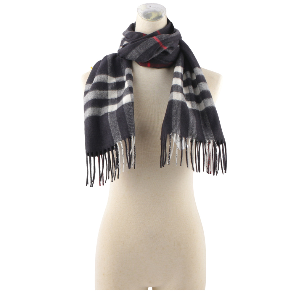 【BURBERRY】基本款經典格紋喀什米爾圍巾(海軍藍) 8076582 A1222