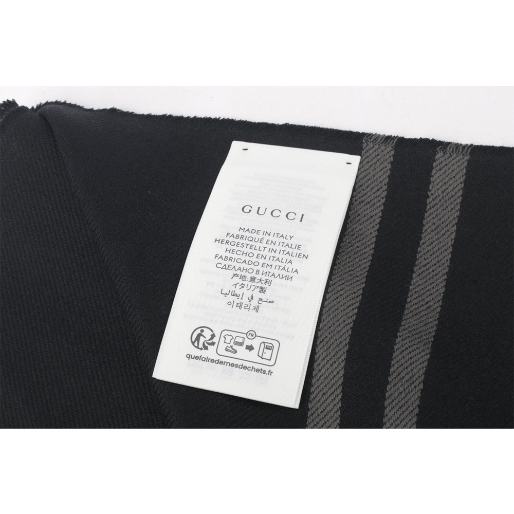 【GUCCI】GG Logo 標誌及素面方格雙面可用羊毛圍巾(黑色/深灰) 544619 4G200 1061