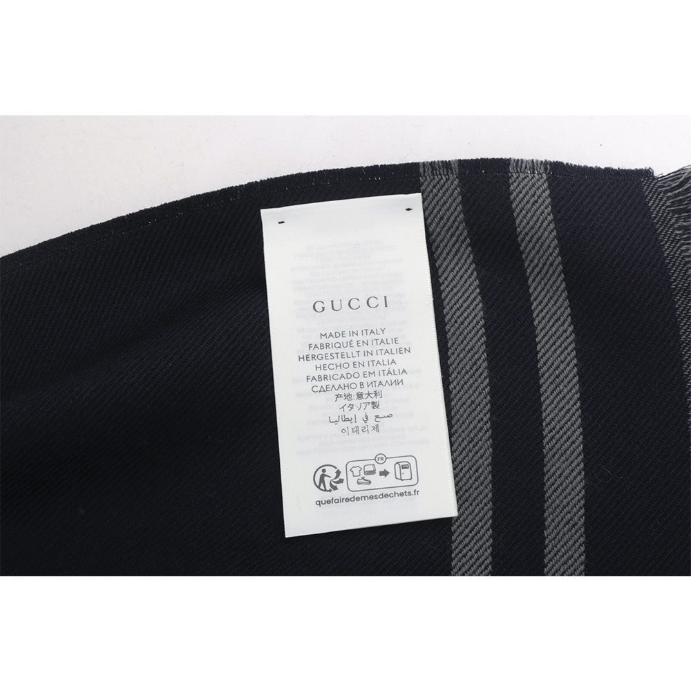 【GUCCI】GG Logo 標誌及素面方格雙面可用羊毛圍巾(午夜藍/深灰) 544619 4G200 4061