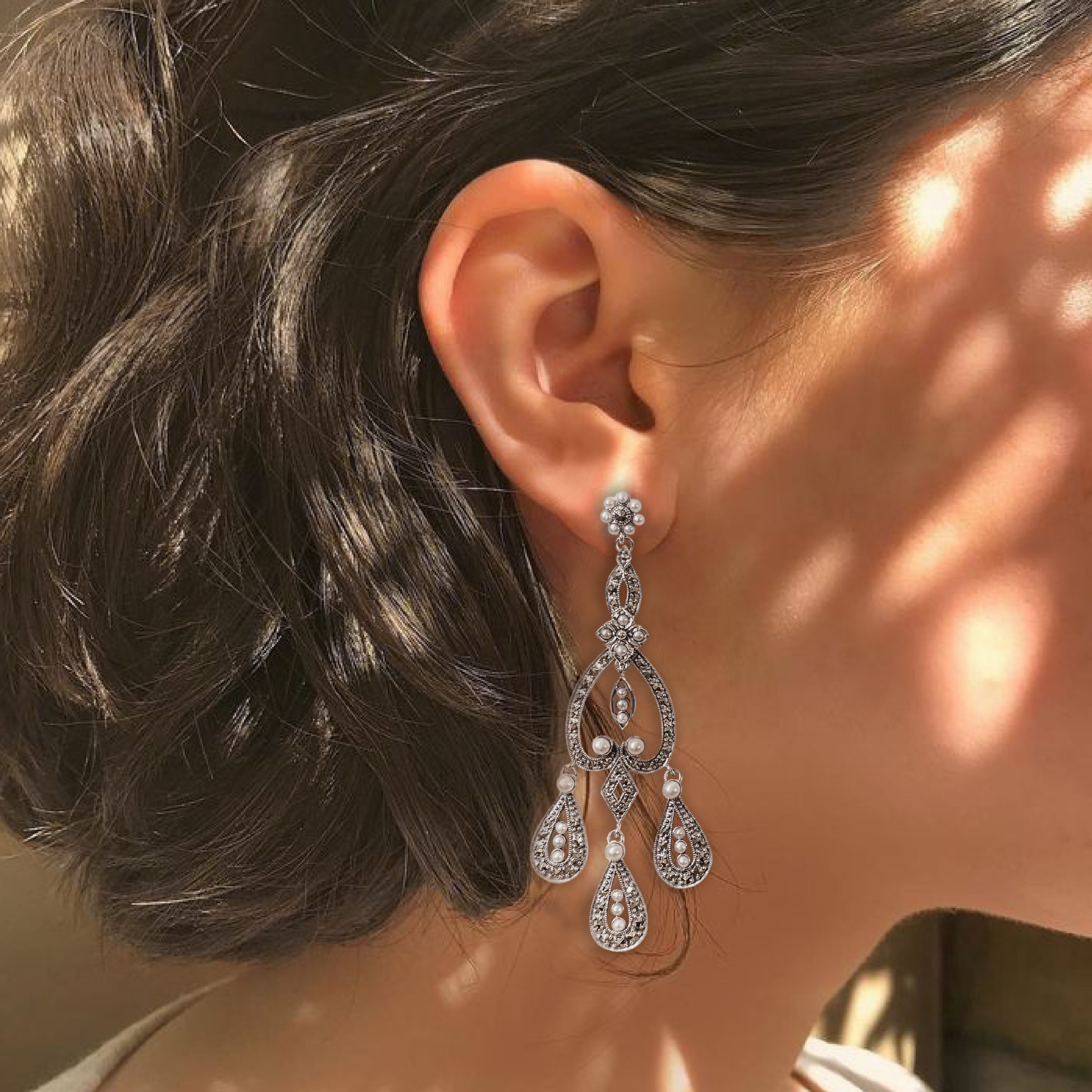 宮廷感水滴珍珠耳環