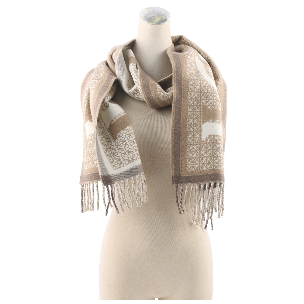 【LOEWE】Love 標誌羊毛及羊絨圍巾(白色/米色) F606257X51 2112