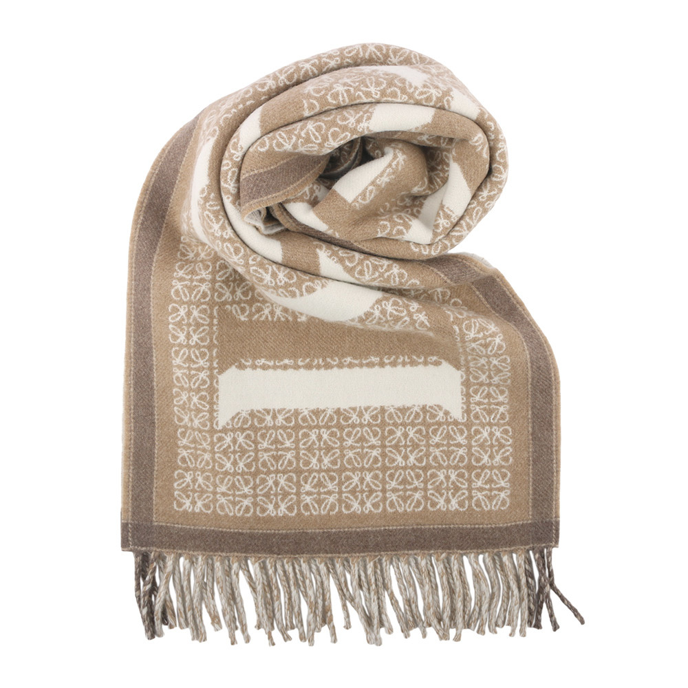 【LOEWE】Love 標誌羊毛及羊絨圍巾(白色/米色) F606257X51 2112