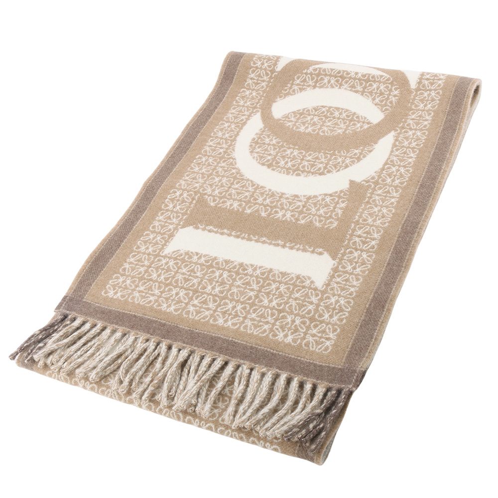 【LOEWE】Love 標誌羊毛及羊絨圍巾(白色/米色) F606257X51 2112