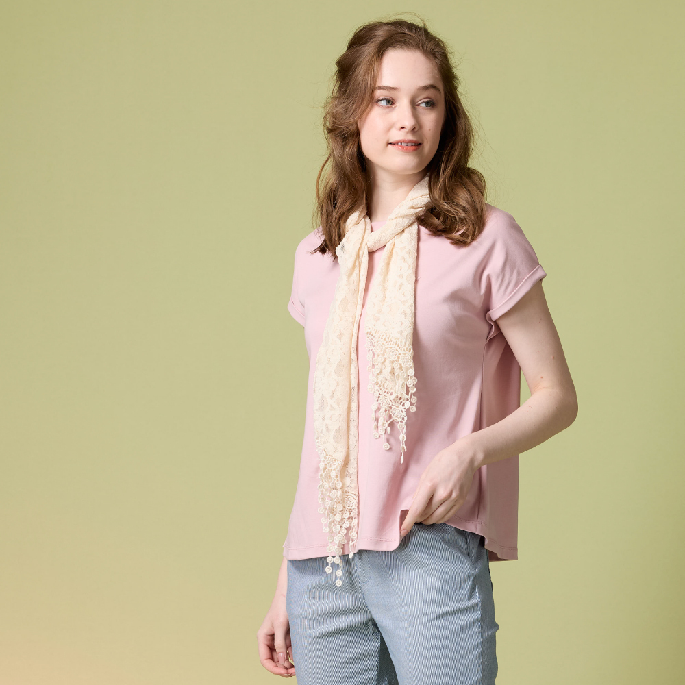 PIPPY純棉圓領反摺短袖上衣 粉