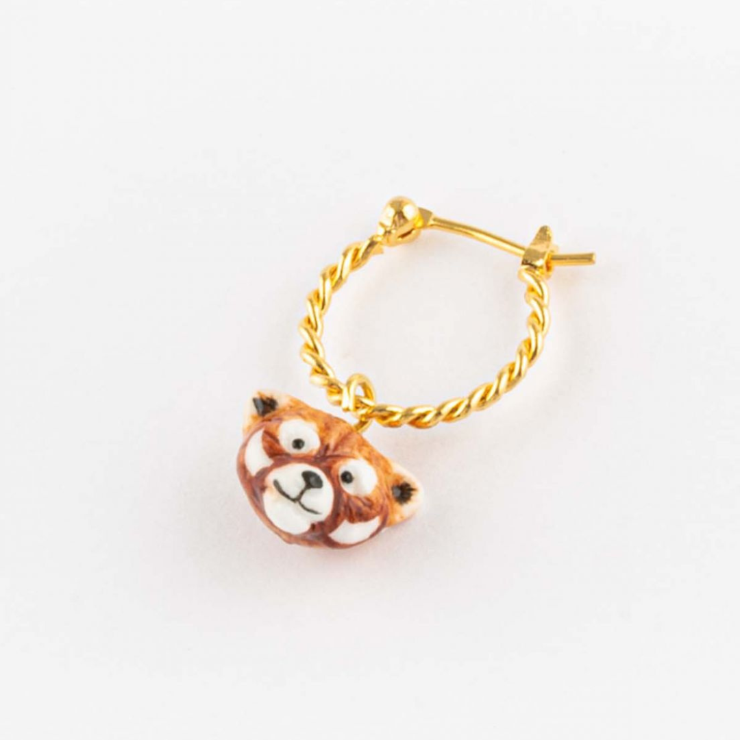 紅熊貓迷你圈型耳環-單只
