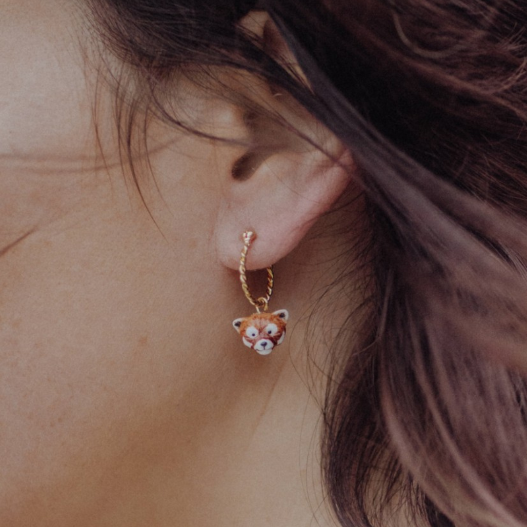 紅熊貓迷你圈型耳環-單只
