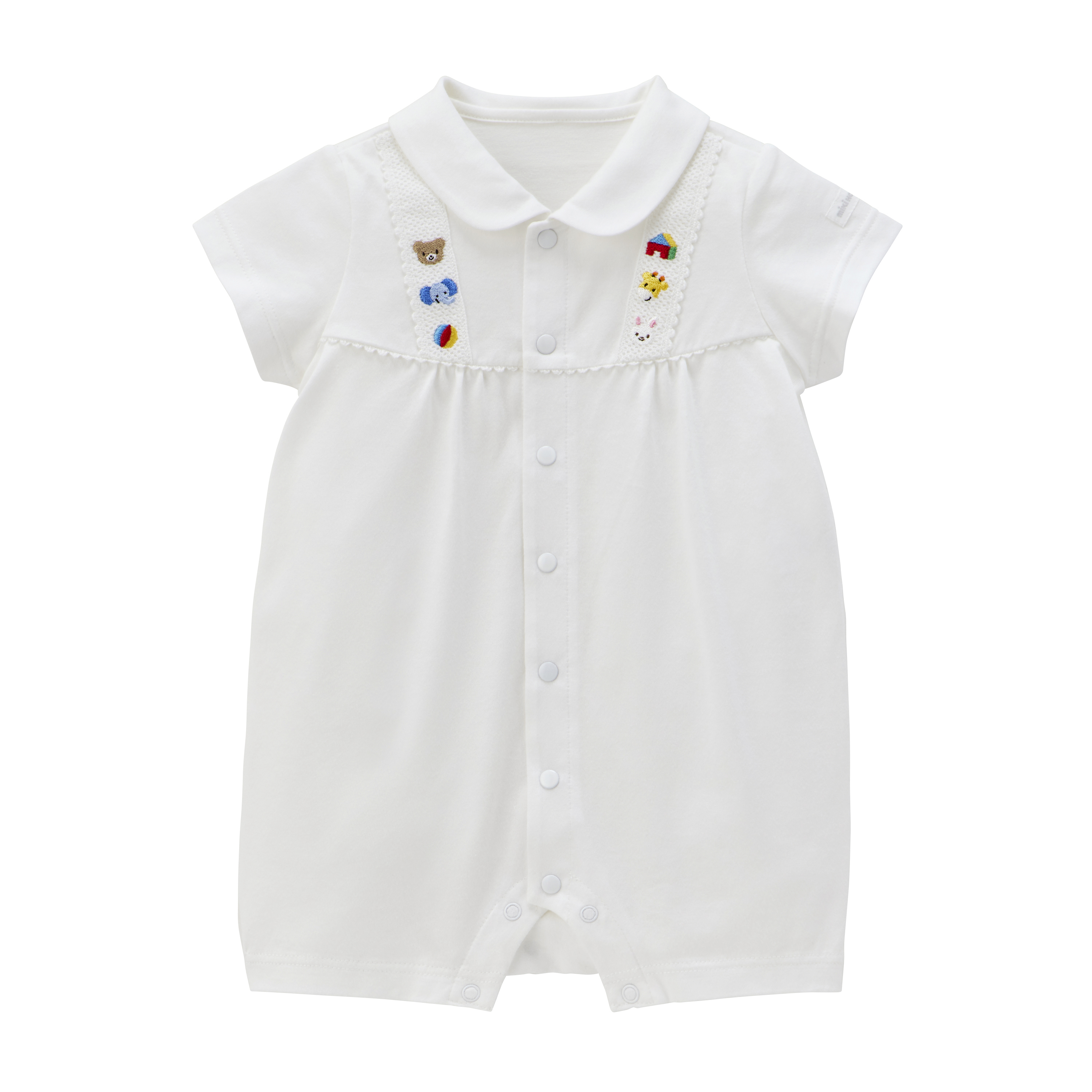 動物派對短袖連身衣-白