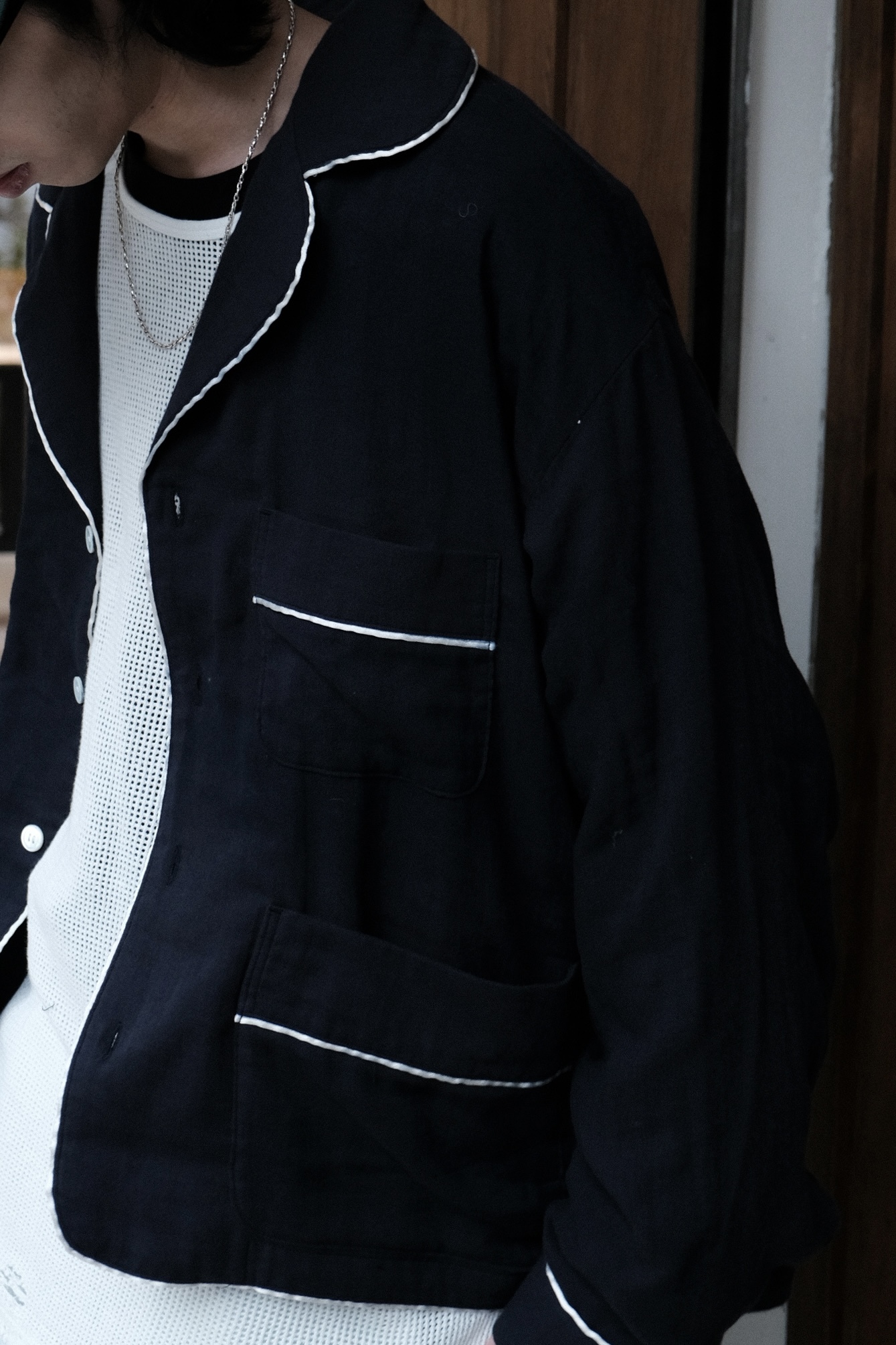 ANCELLM - DOUBLEGAUZE PAJAMA SHIRT / NAVY