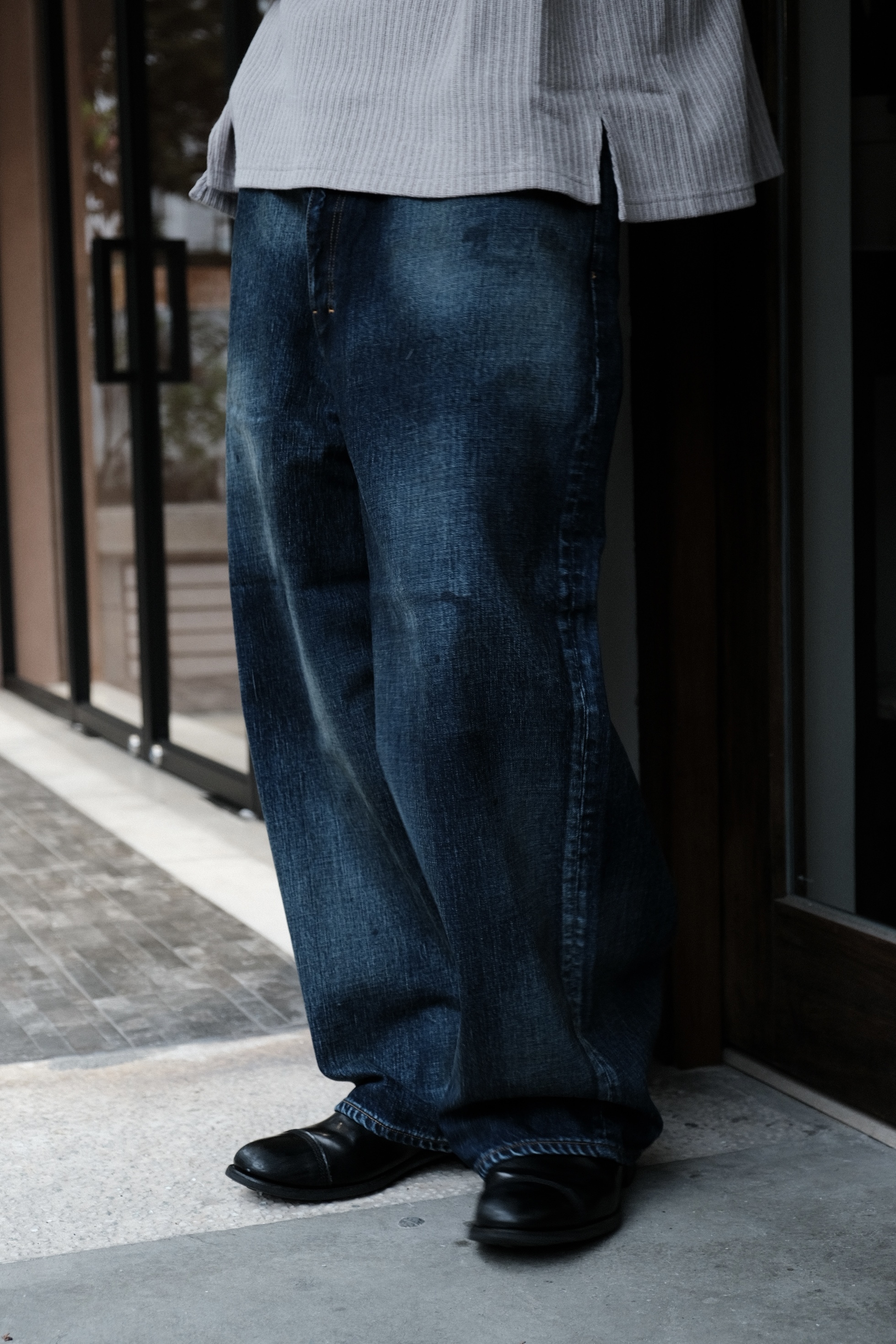 ANCELLM - AGING WIDE DENIM PANTS / INDIGO