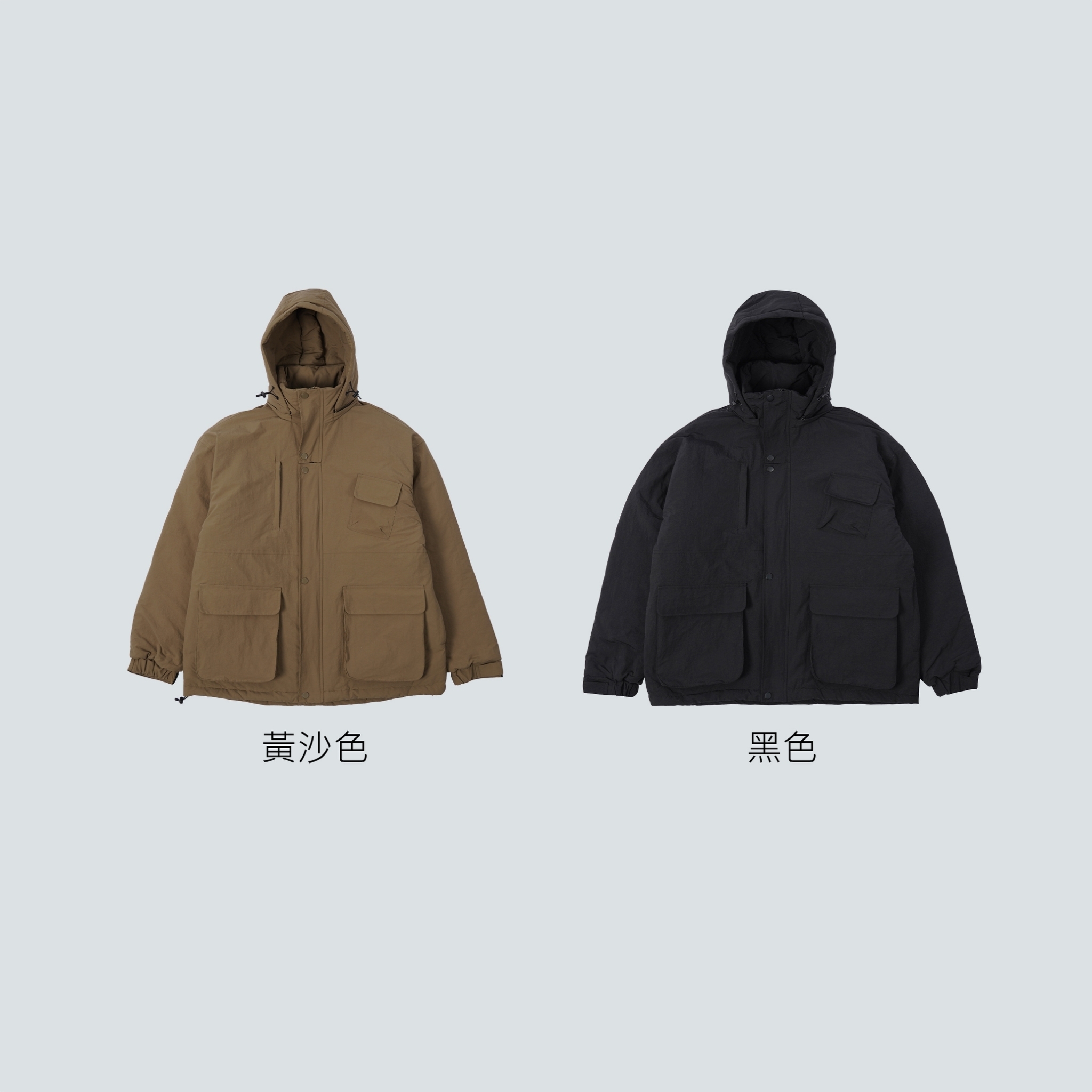 SBG 可拆卸連帽防潑水厚鋪棉多口袋工裝外套 SB0108