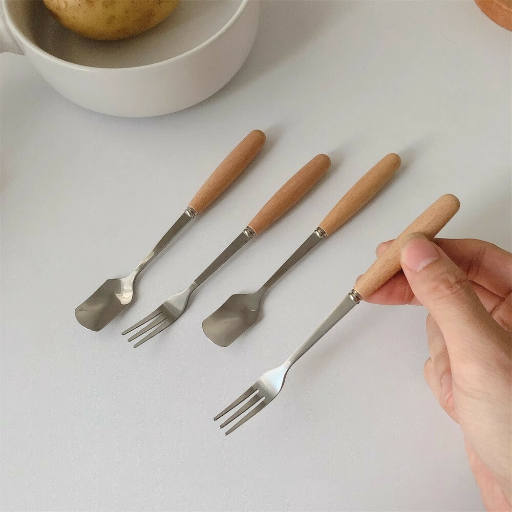 《3693》可愛下午茶甜點木質小湯叉