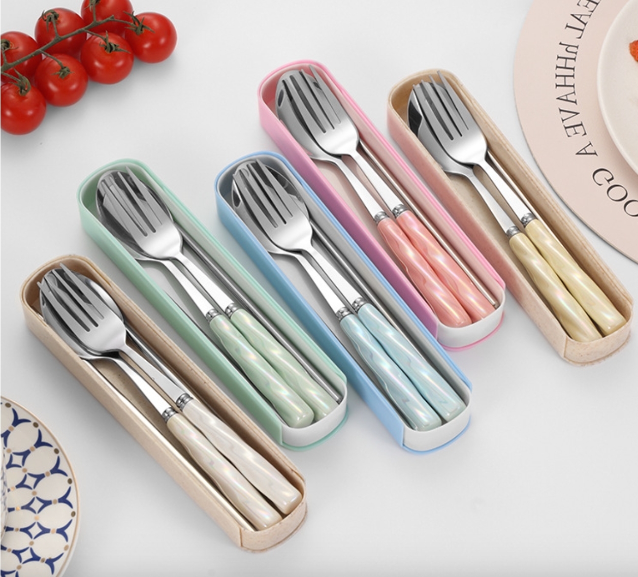 【客製】馬卡龍色陶瓷柄不鏽鋼環保餐具