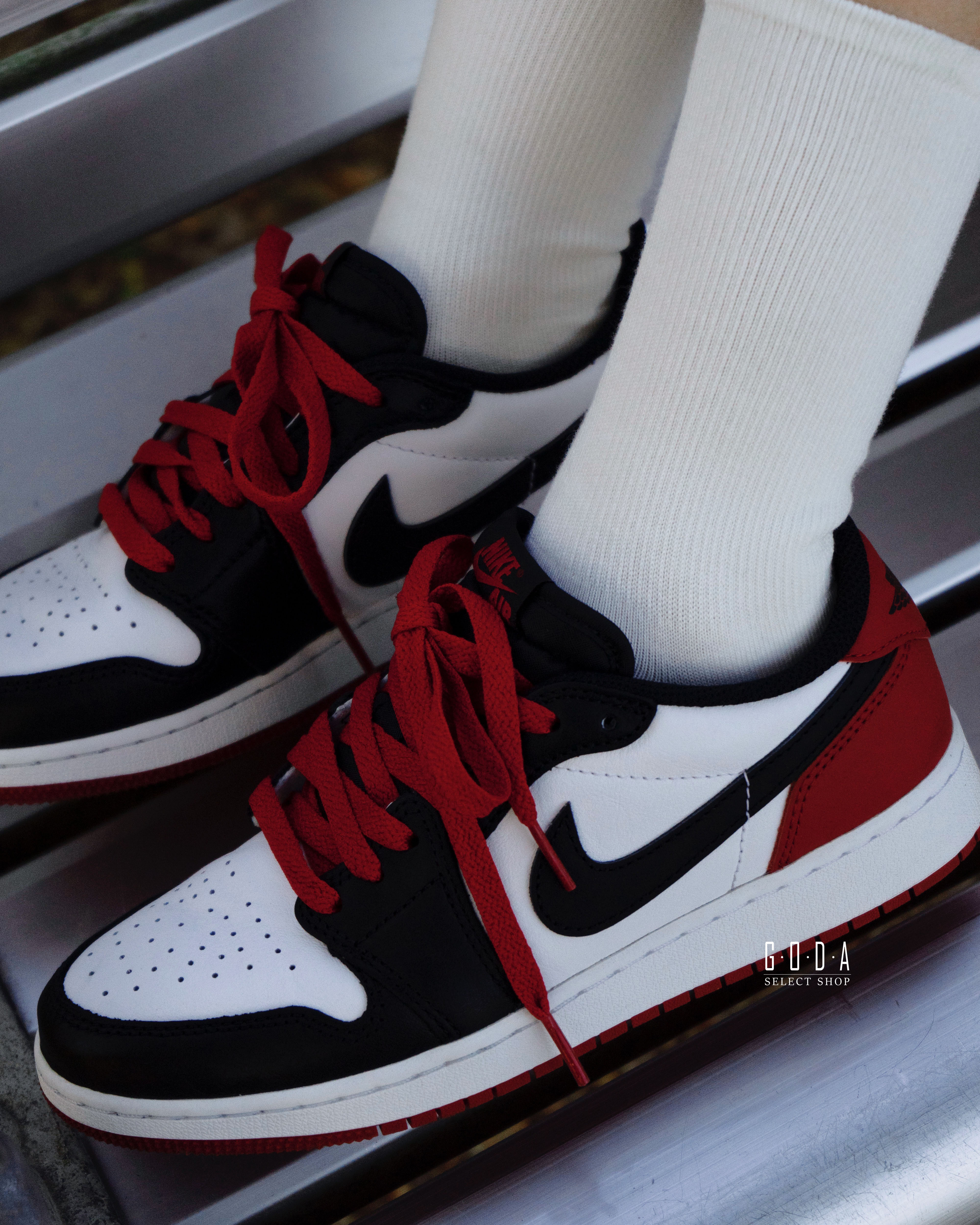 附米色鞋帶) Air Jordan 1 Low Gs Black Toe 黑紅黑腳趾女版大童