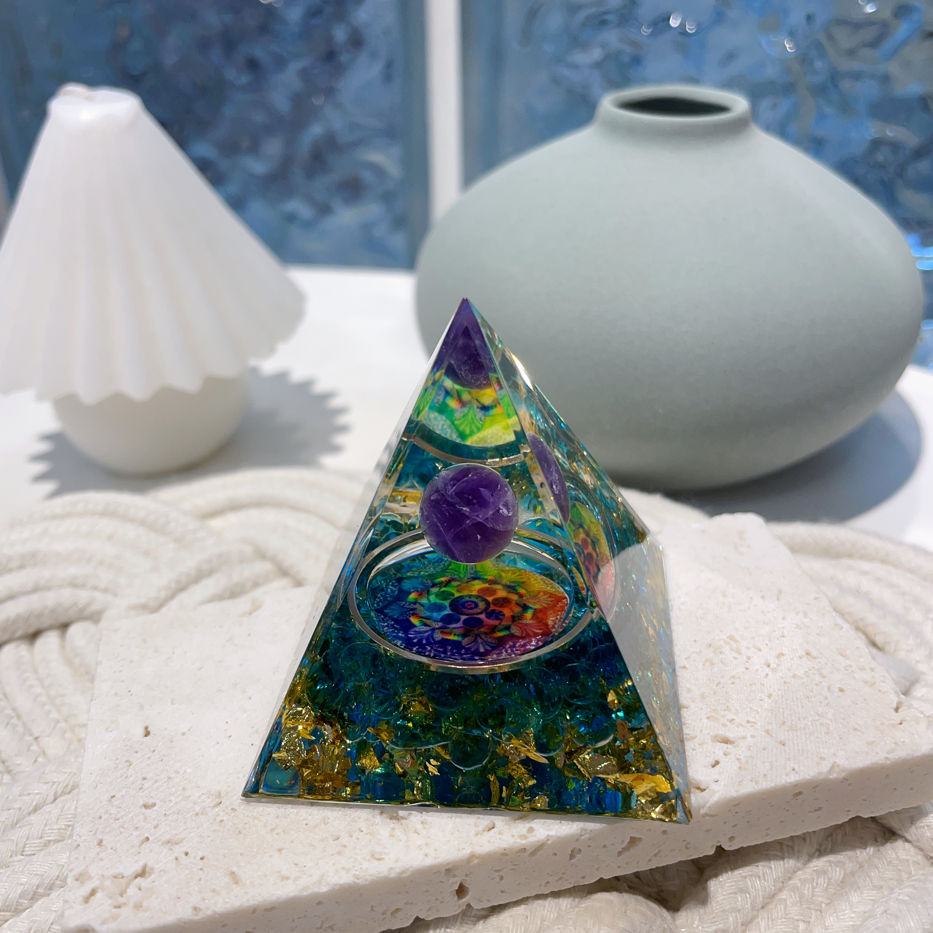 水晶能量塔（紫水晶波波金箔）