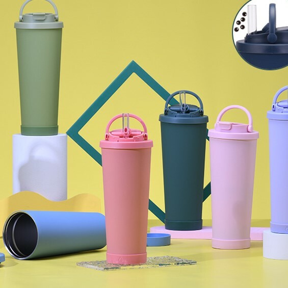 《3694》一杯雙飲粗吸管手提保溫杯800ML