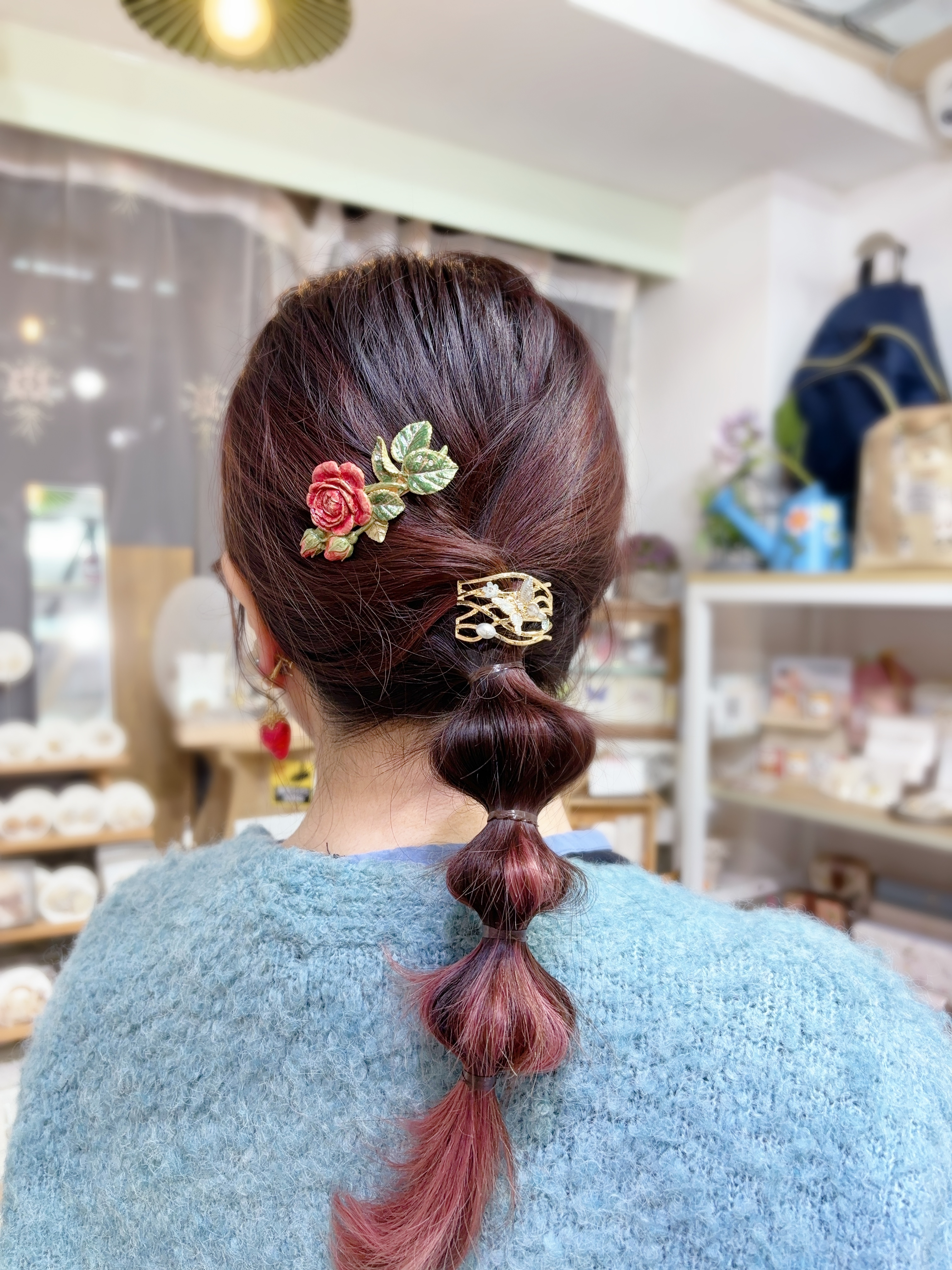 蝴蝶珍珠髮圈插