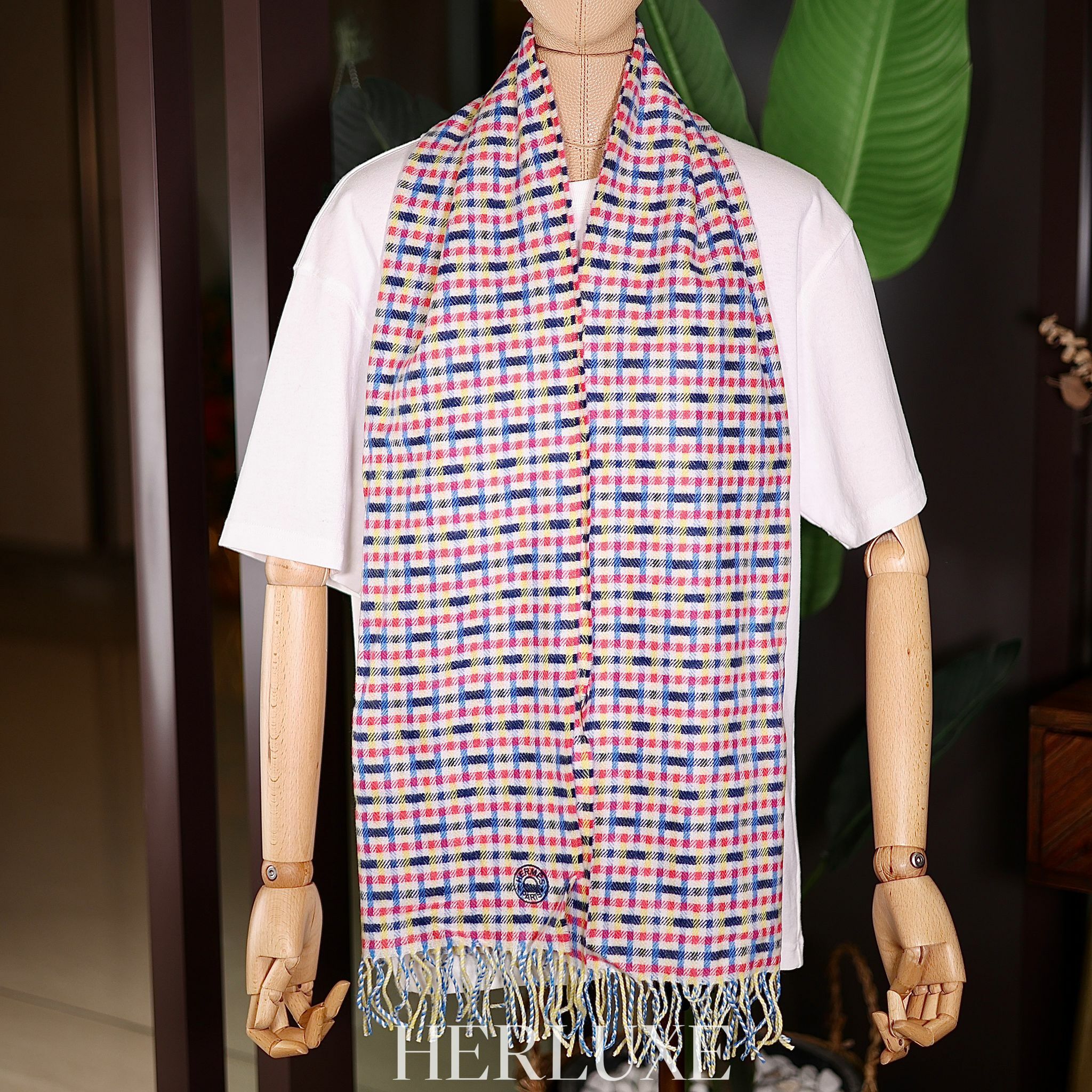 Muffler 100% cashmere 40x160cm H ecossais pink