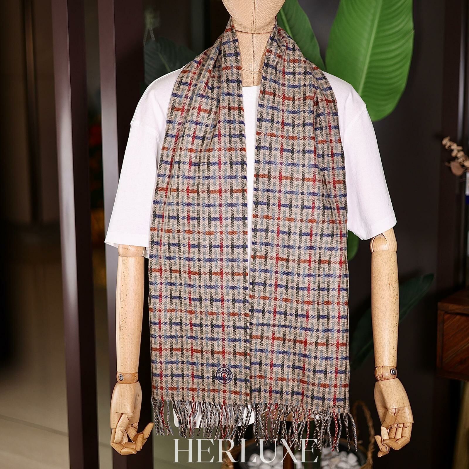 Muffler 100%cashmere 40x160cm H ecossais beige / rouge