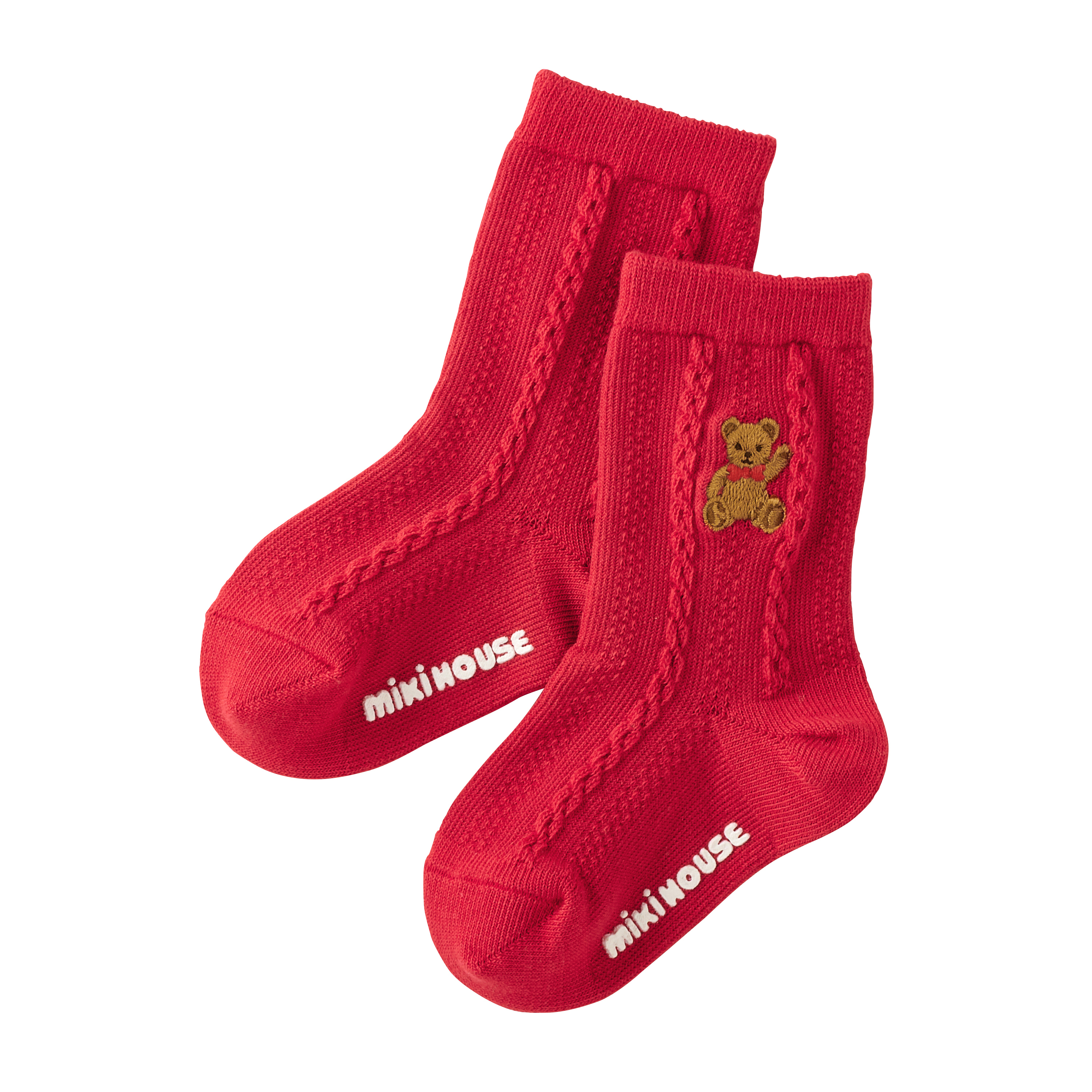 MIKI HOUSE BEAR編織長襪-紅