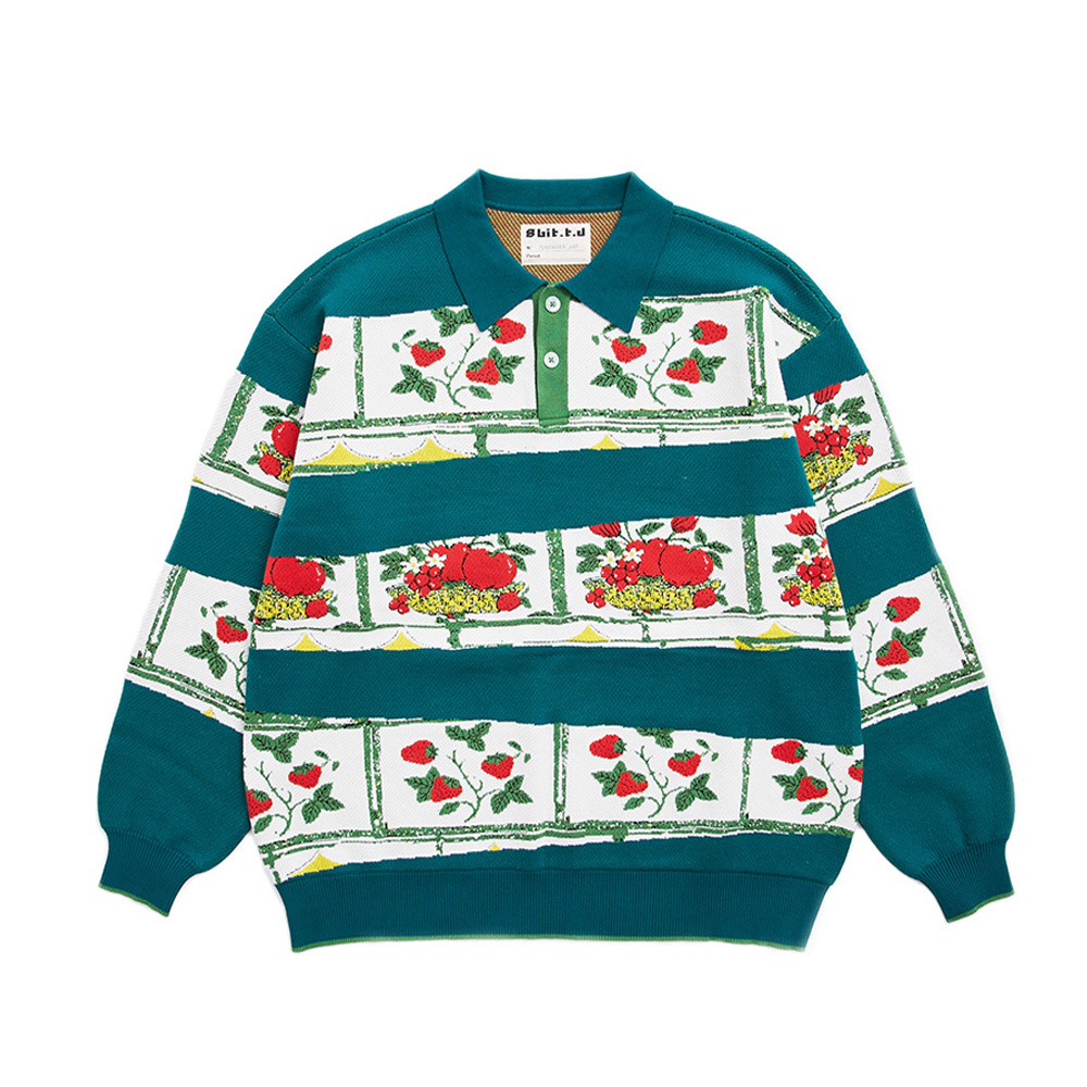 Shuangxi Fruit Staircase Polo Long Sleeve Top- Green