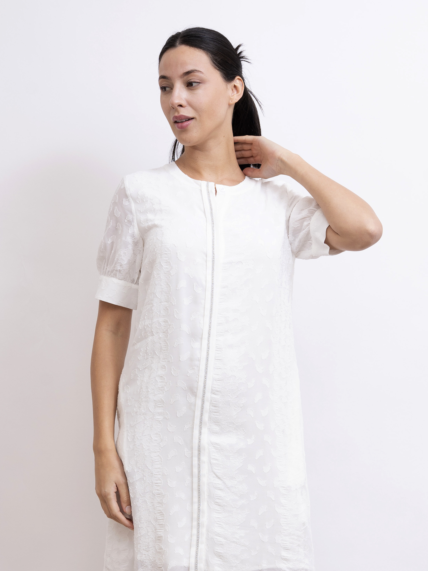 mi-tu 提花肌理圓領連身裙