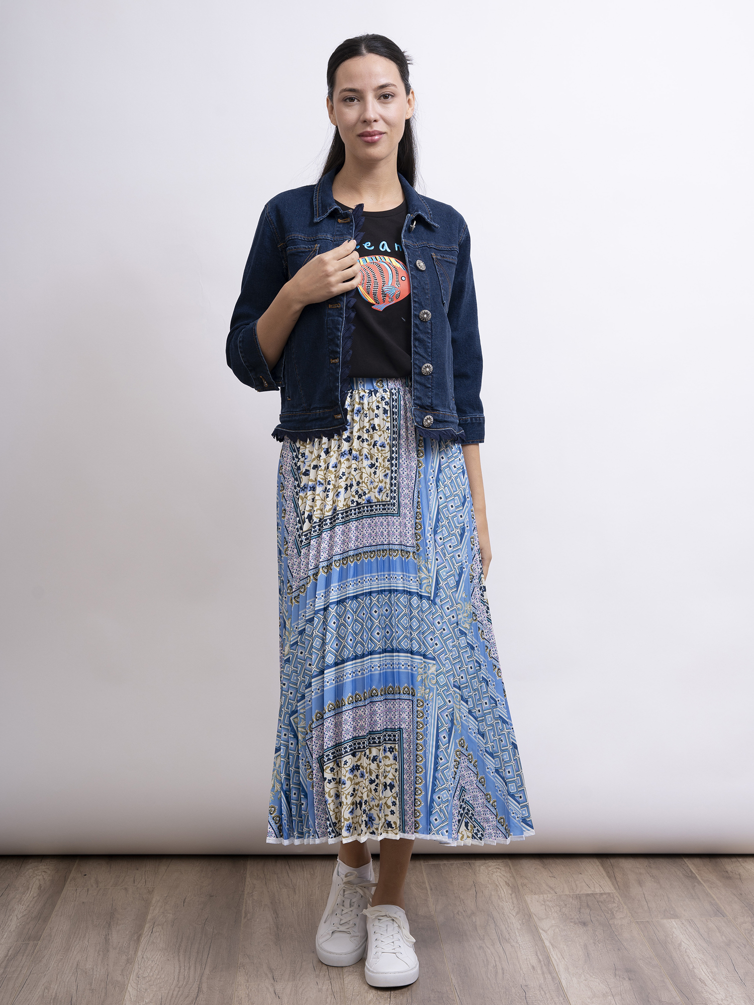 mi-tu 拼接蕾絲牛仔外套