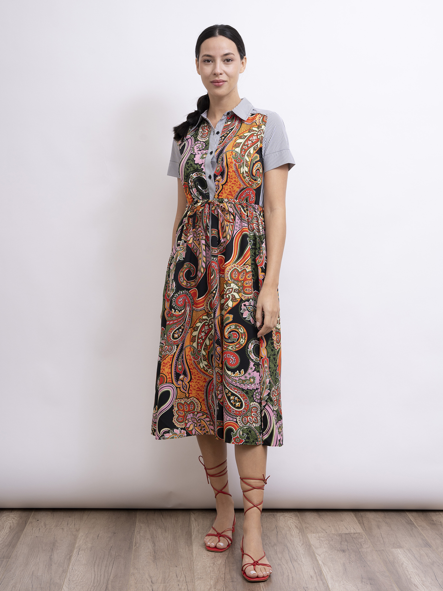 mi-tu 印花條子恤衫連身裙