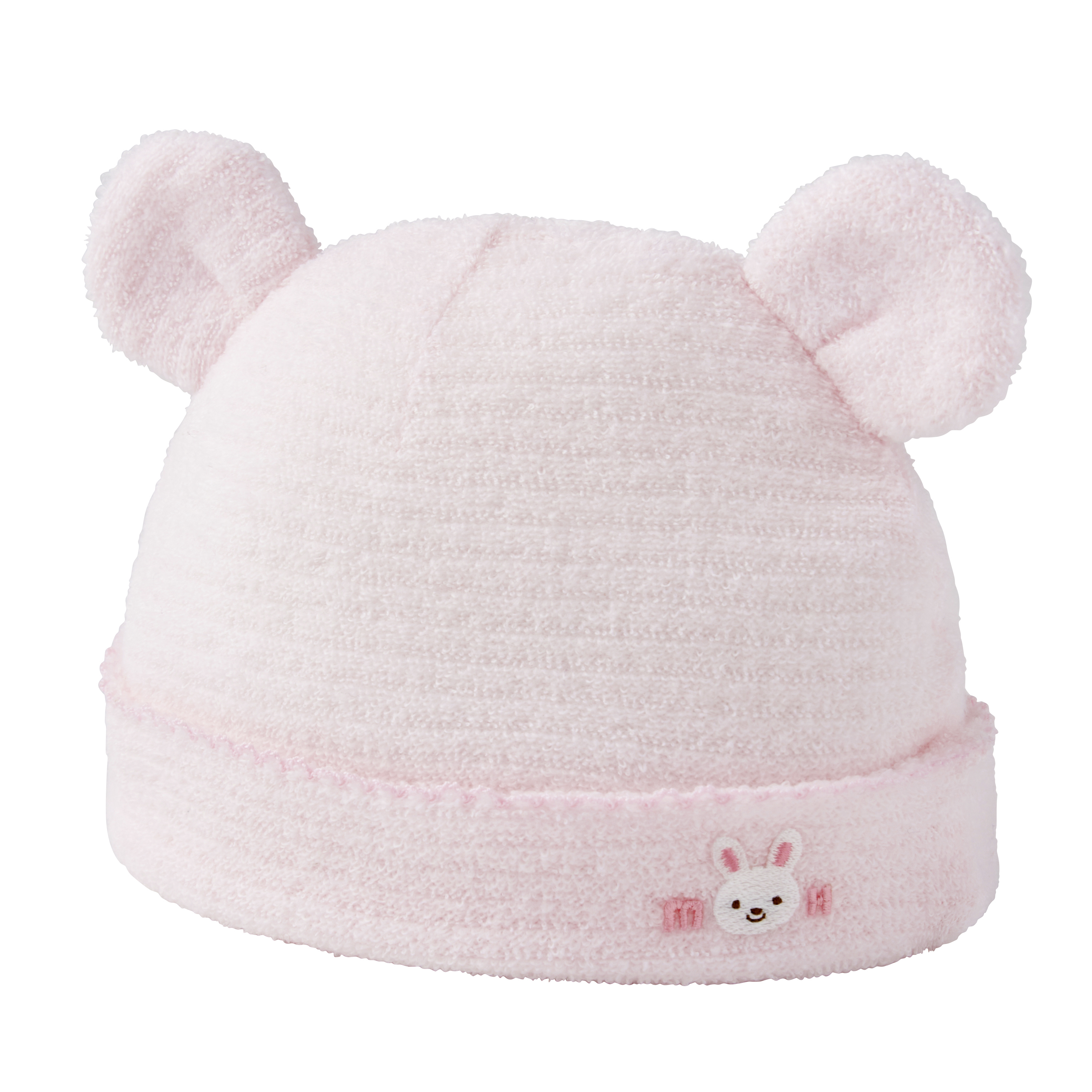 無撚紗刺繡純棉耳朵帽-粉