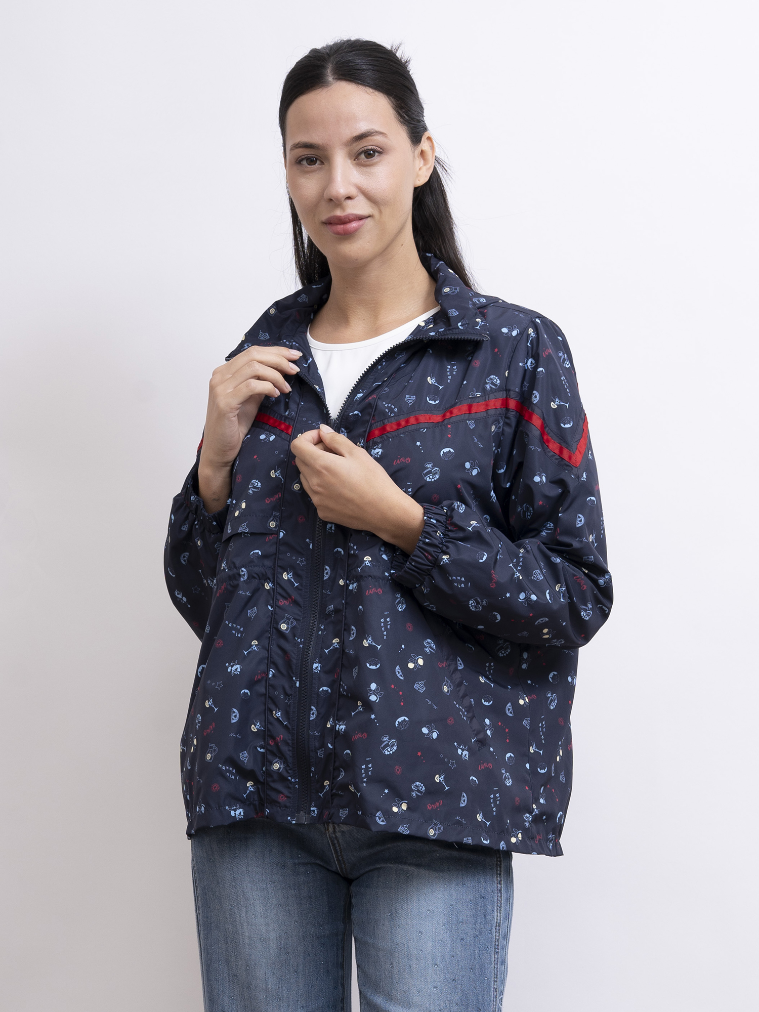 mi-tu 印花拉鏈防風外套