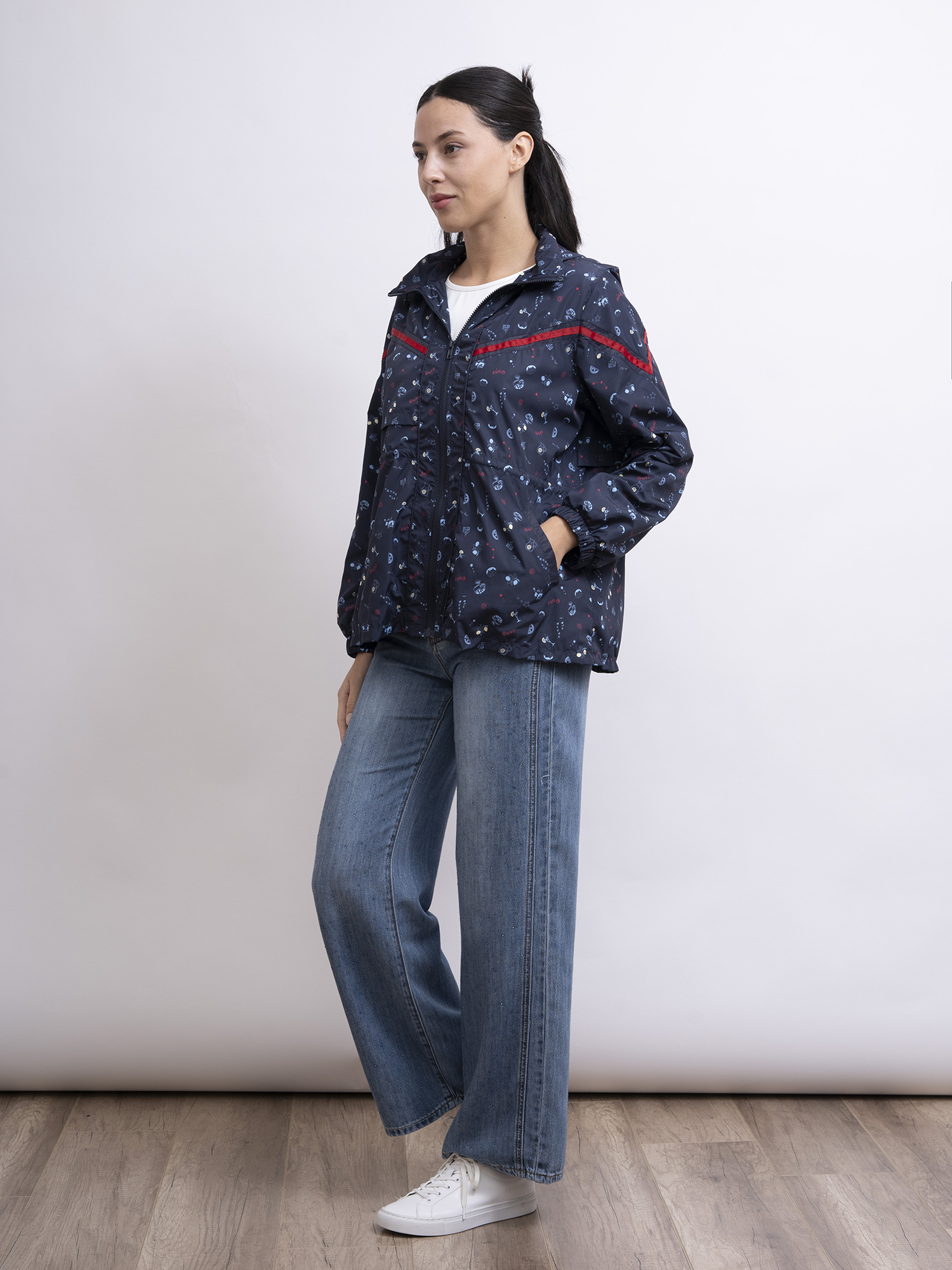 mi-tu 印花拉鏈防風外套