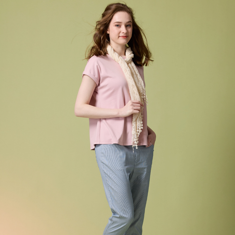 PIPPY百搭直條休閒彈性棉7分長褲 藍