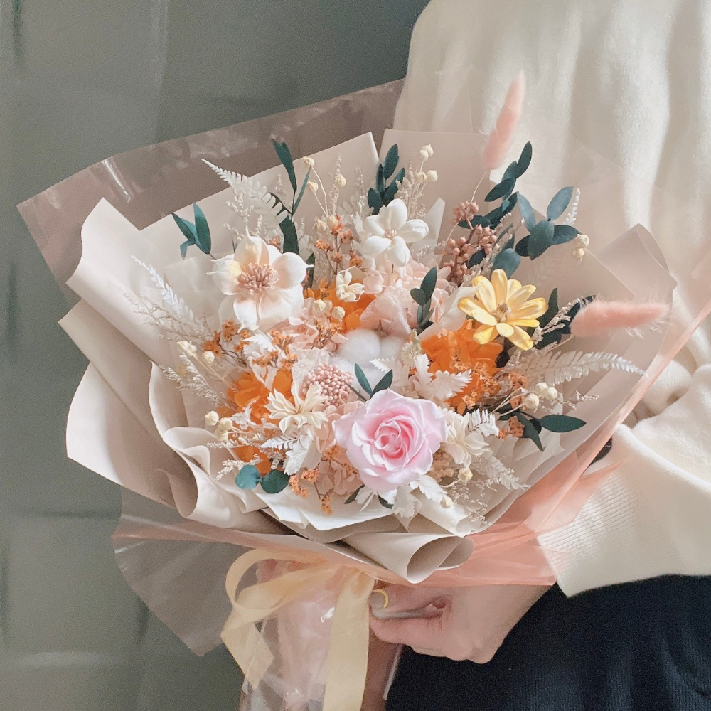芯澄 粉橘永生玫瑰花束