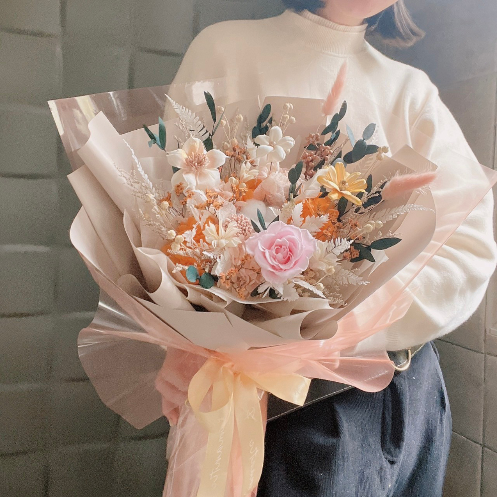 芯澄 粉橘永生玫瑰花束