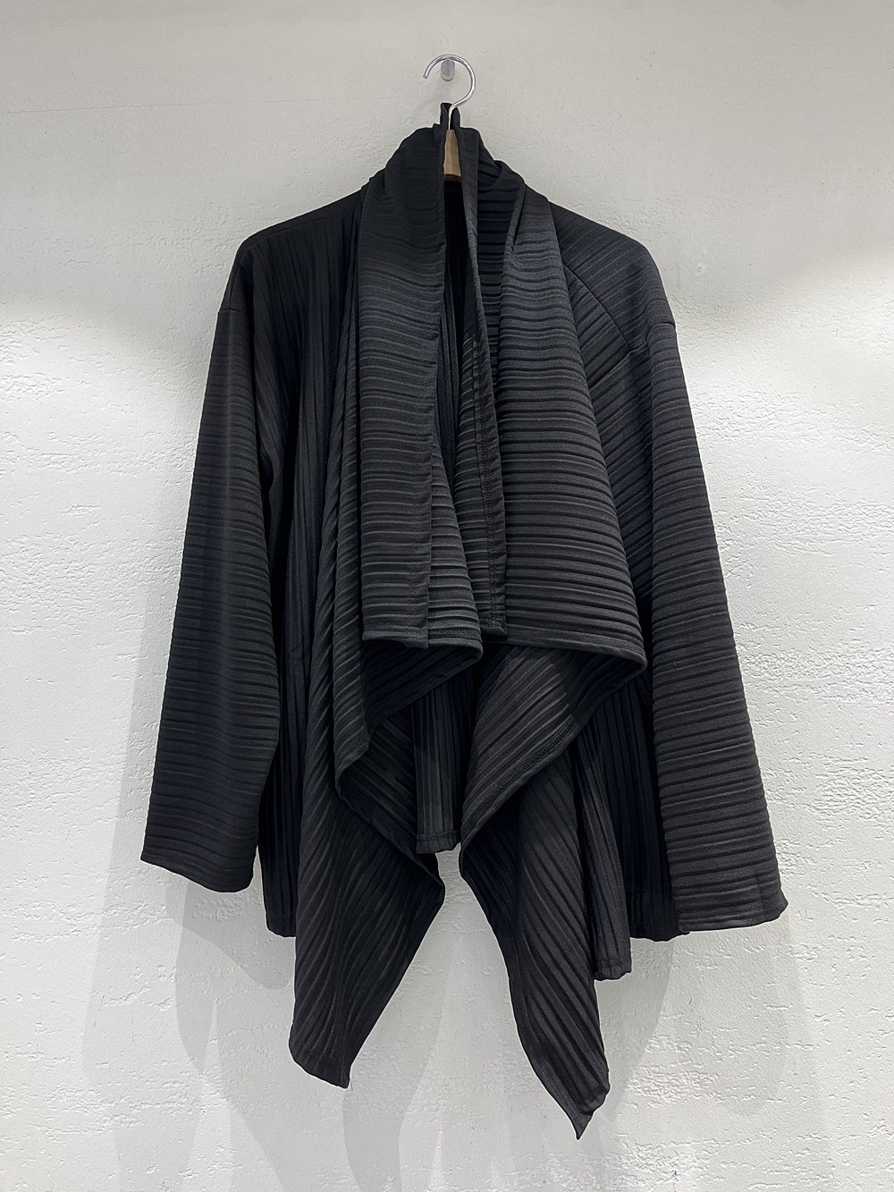 前衛羅紋褶襟長披肩開襟衫