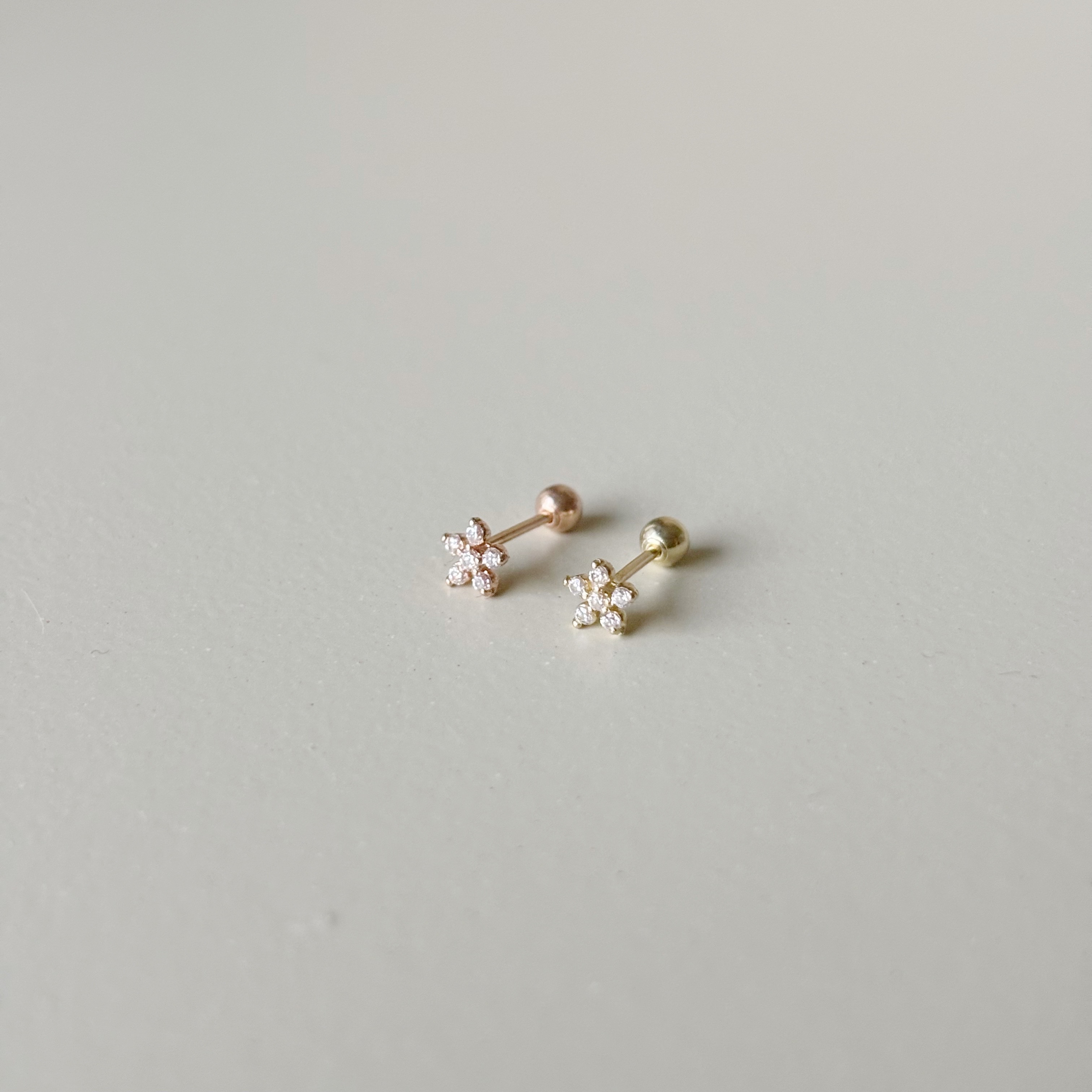 14k鋯石小花轉珠耳環