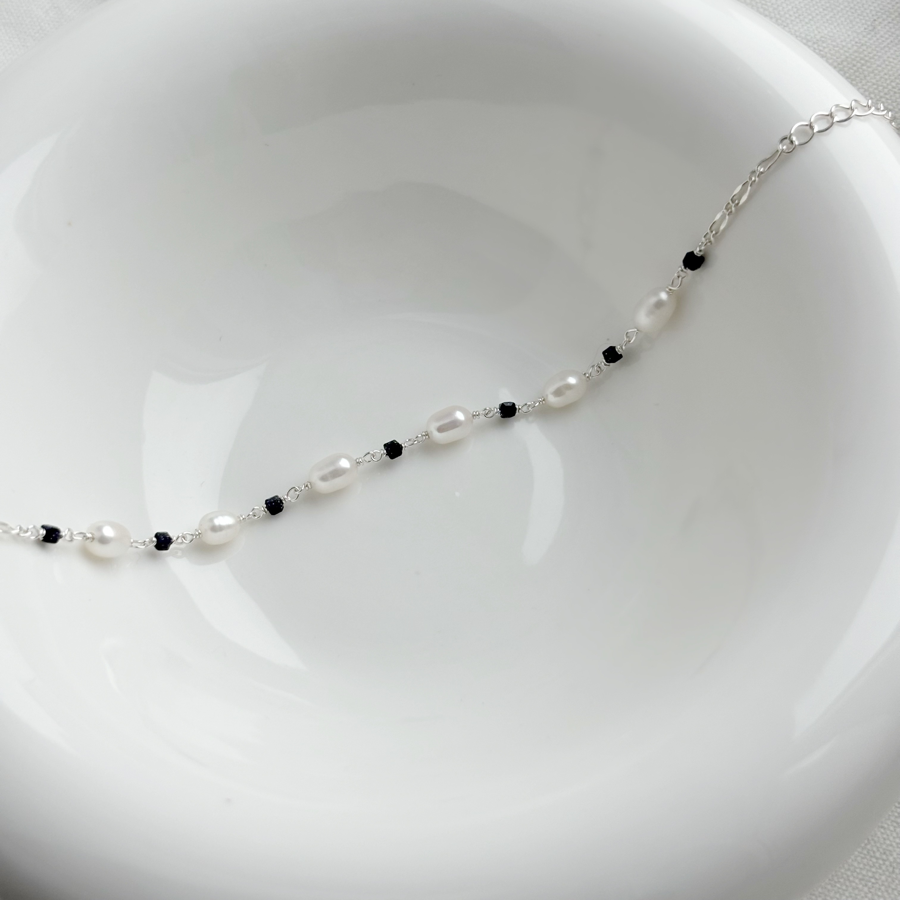 米粒珍珠藍砂石手鍊