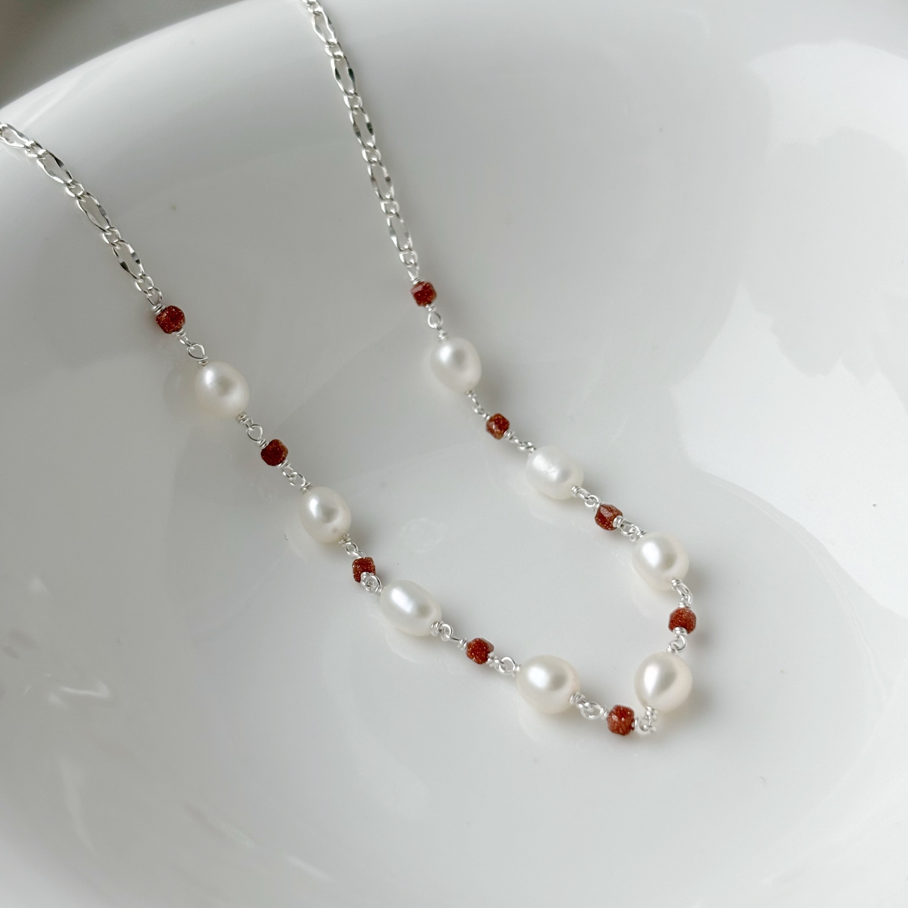 米粒珍珠金砂石項鍊