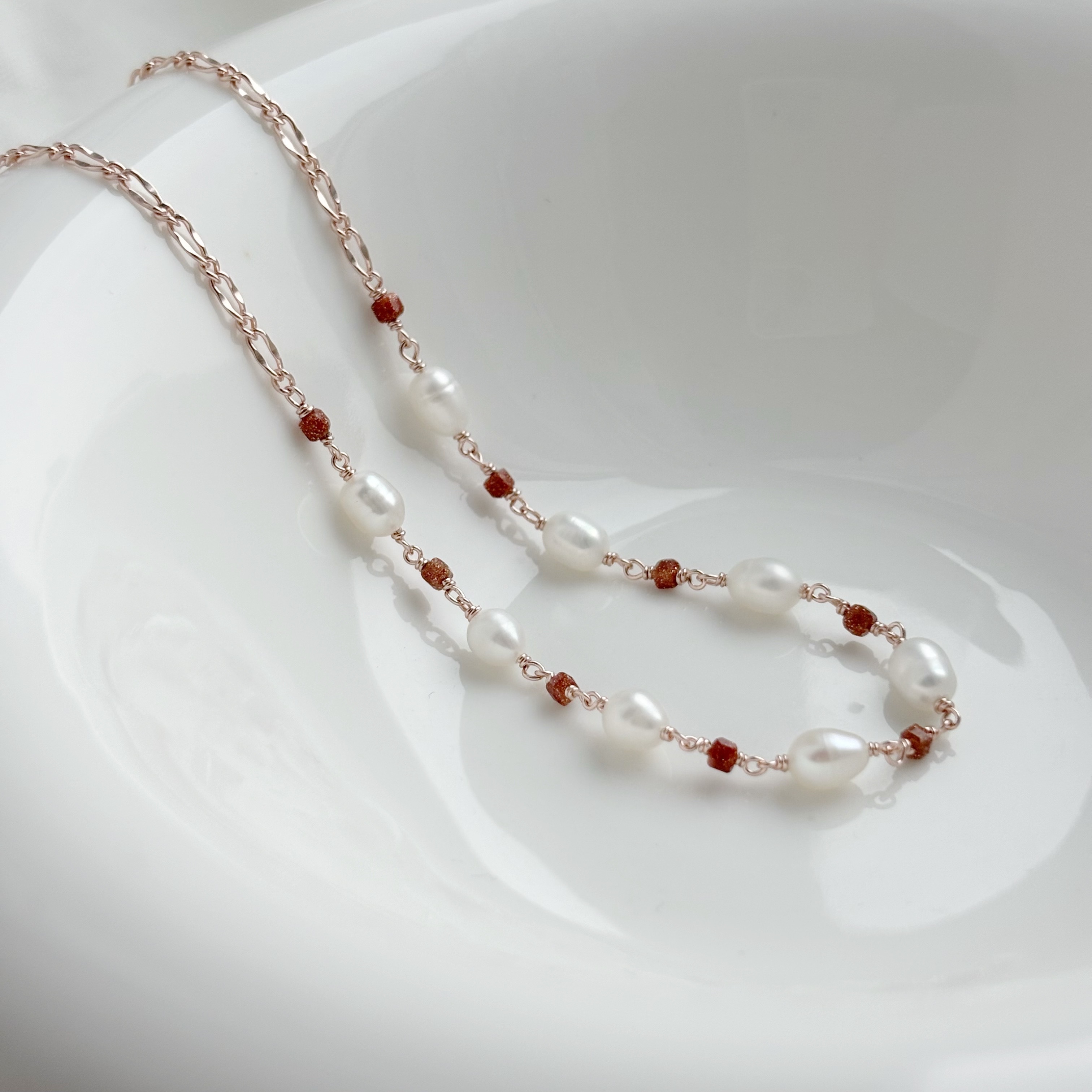 米粒珍珠金砂石項鍊