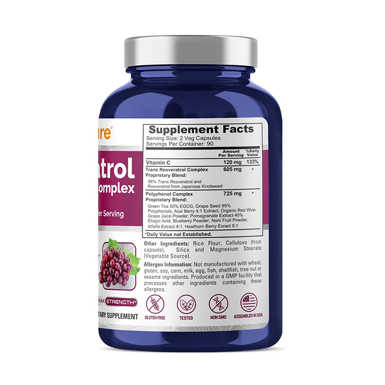 Nusapure Resveratrol & Polyphenol Complex 1450mg ,180 Veg Caps