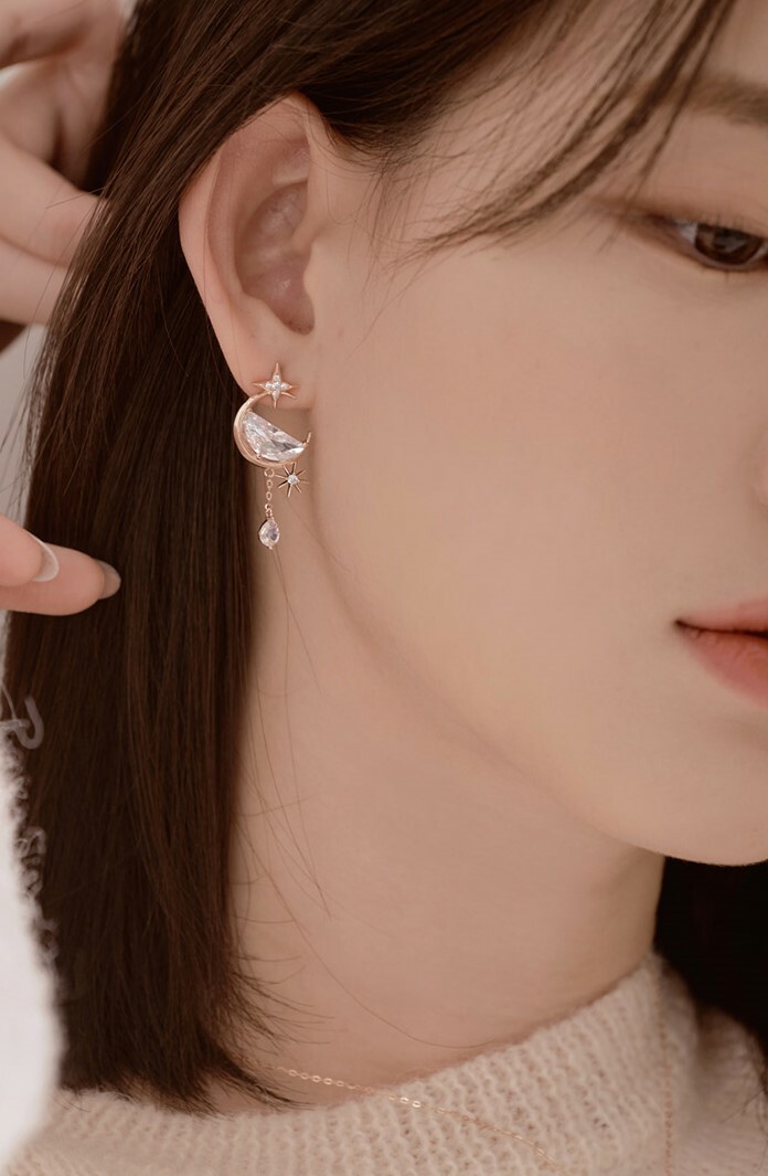 韓國WING BLING授權 新月星光水晶點綴兩式耳環(IU同款)