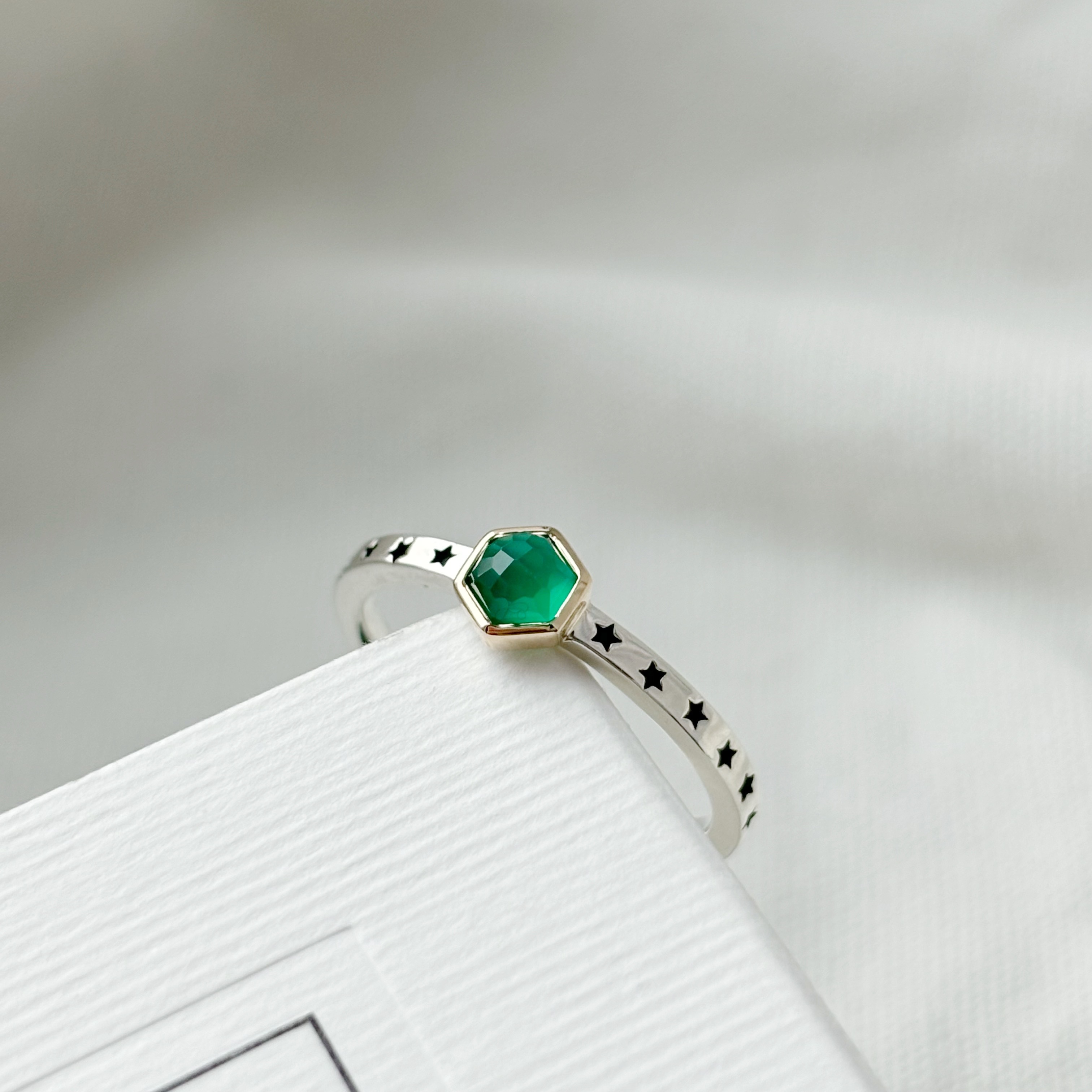 六角星星14K綠瑪瑙戒指