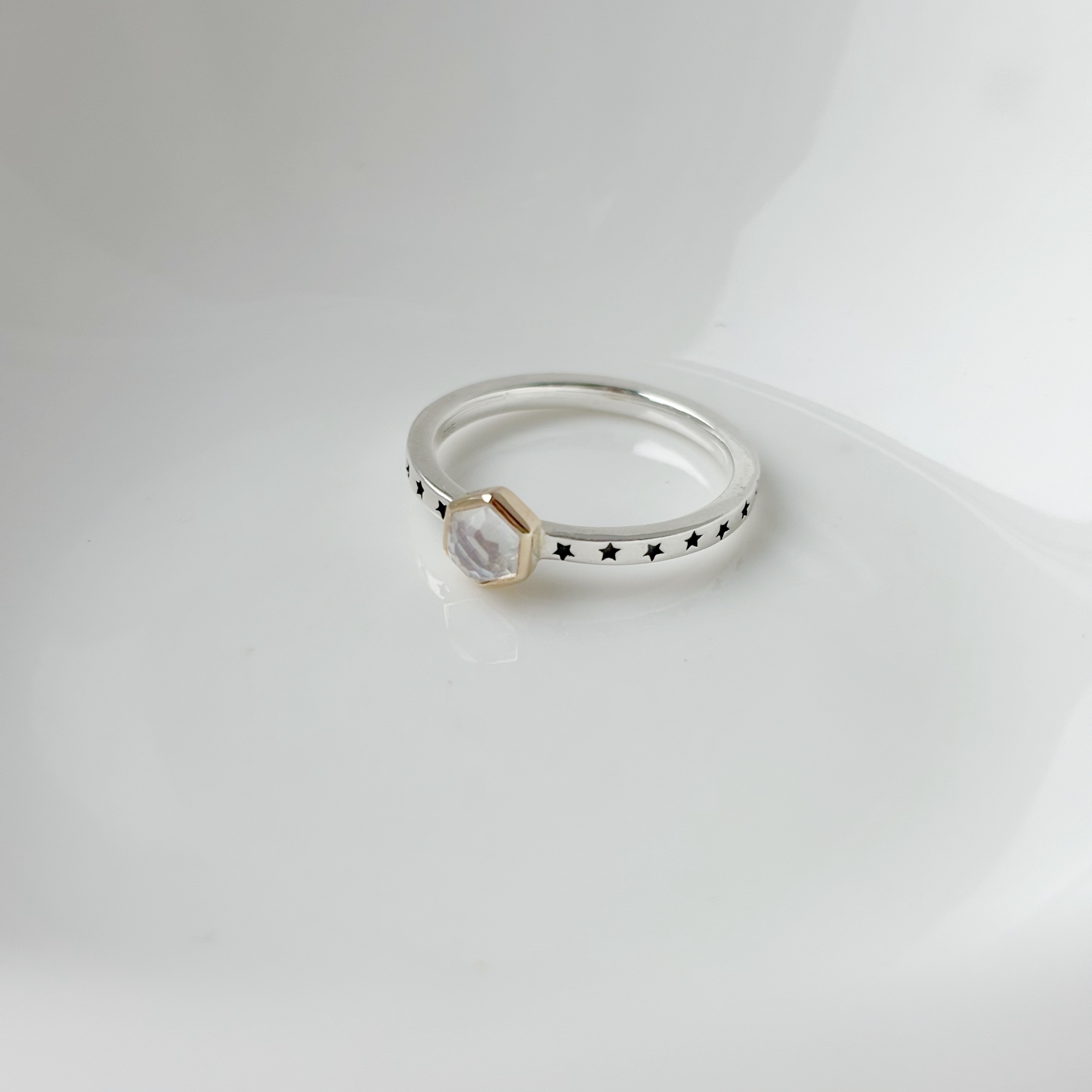 六角星星14K月光石戒指