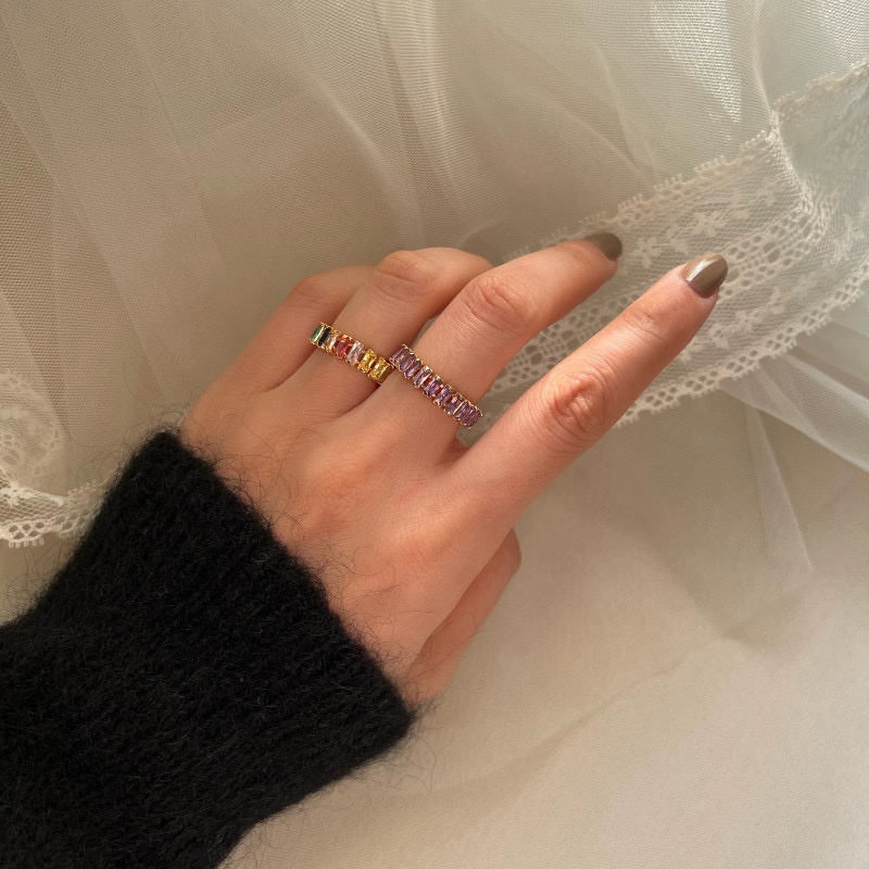 高奢彩鑽鋯石 滿圈一體開口戒