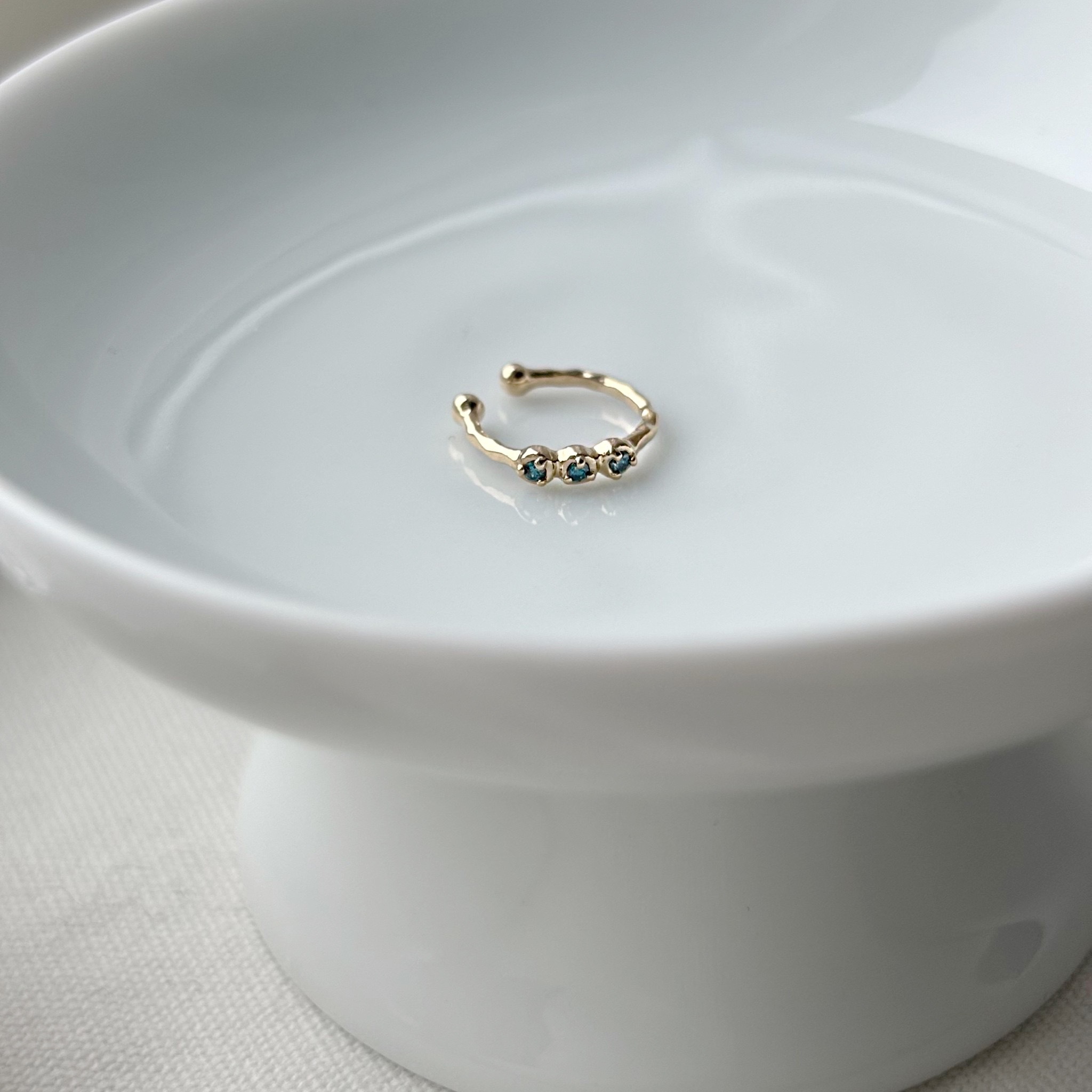 14K三連小藍鑽耳骨夾